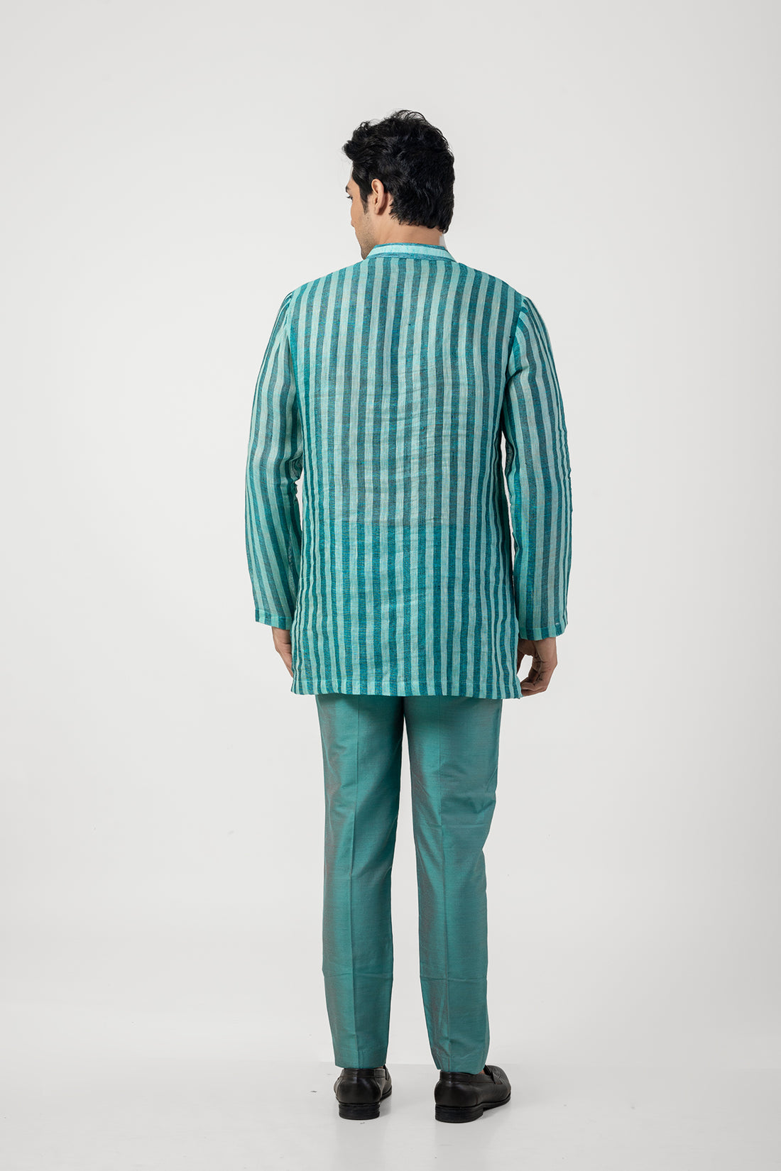 Emerald Green Linen Kurta Pajama in Katan Silk