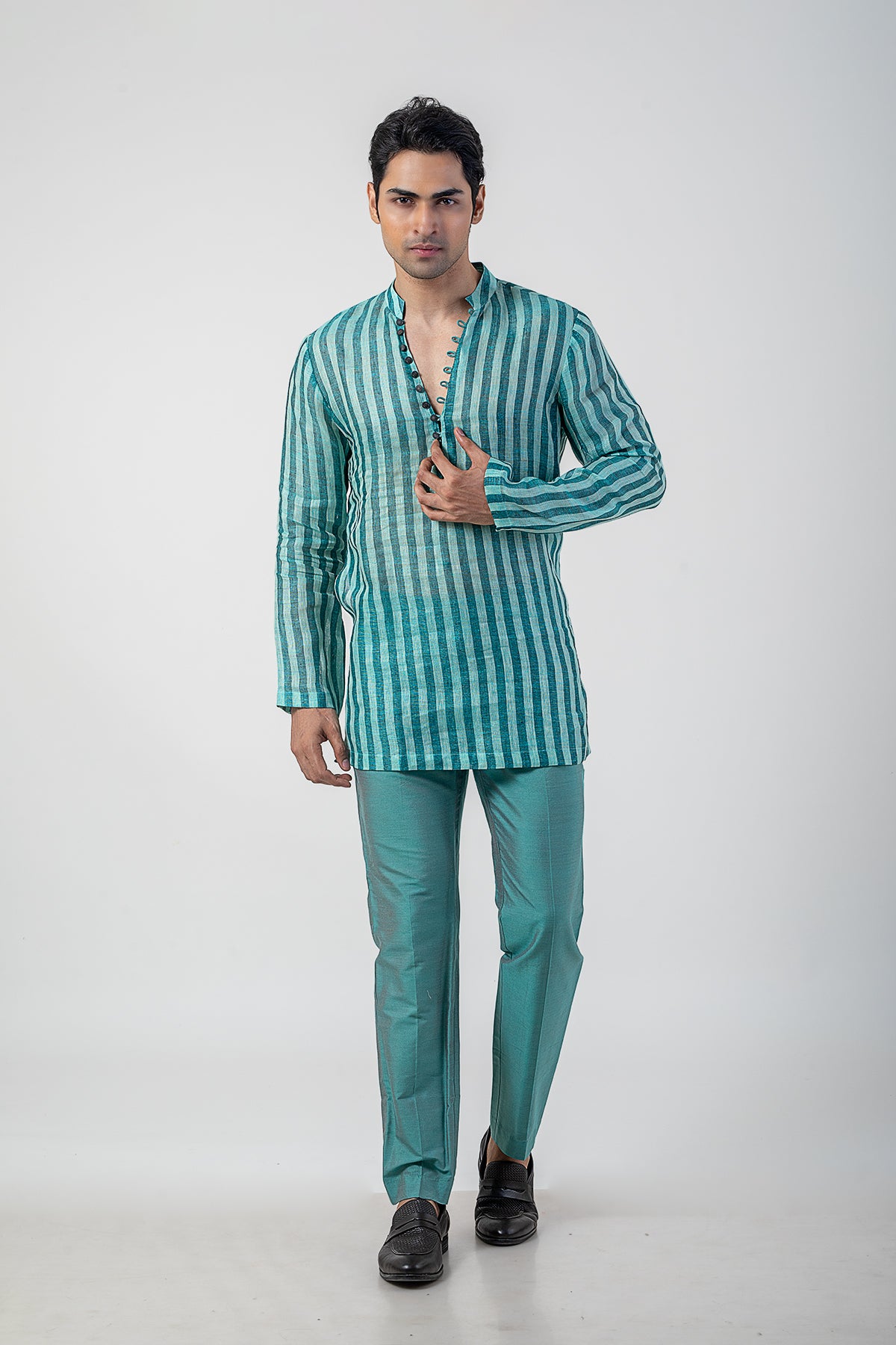 Emerald Green Linen Kurta Set