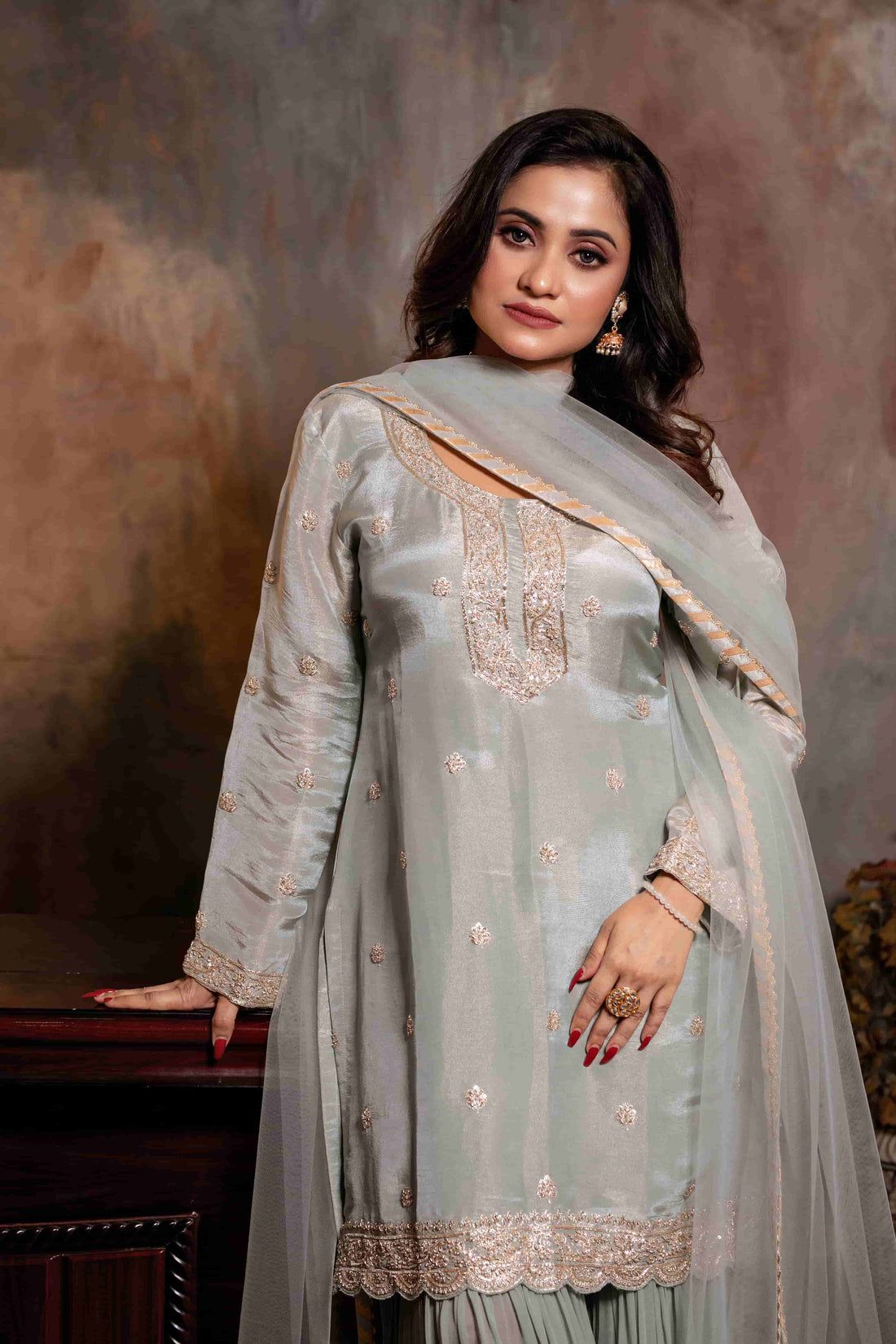 Teal Green Georgette Sharara Kurta Set