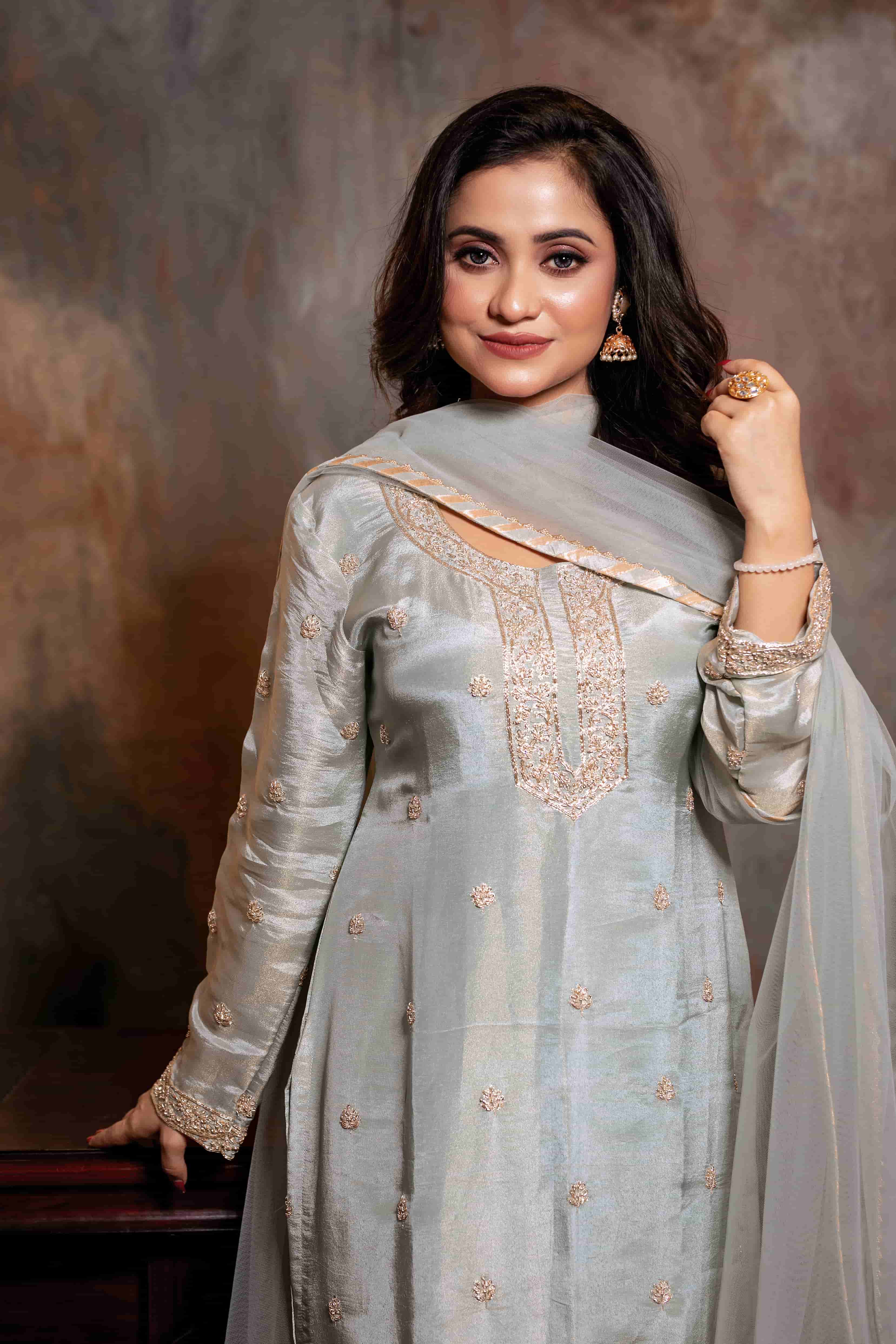 Teal Green Georgette Kurta Sharara Dupatta Set