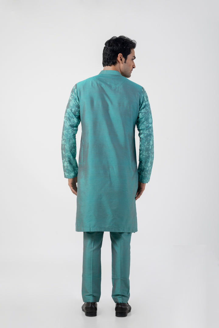 Emerald Green Kurta Pajama with Embroidery Work