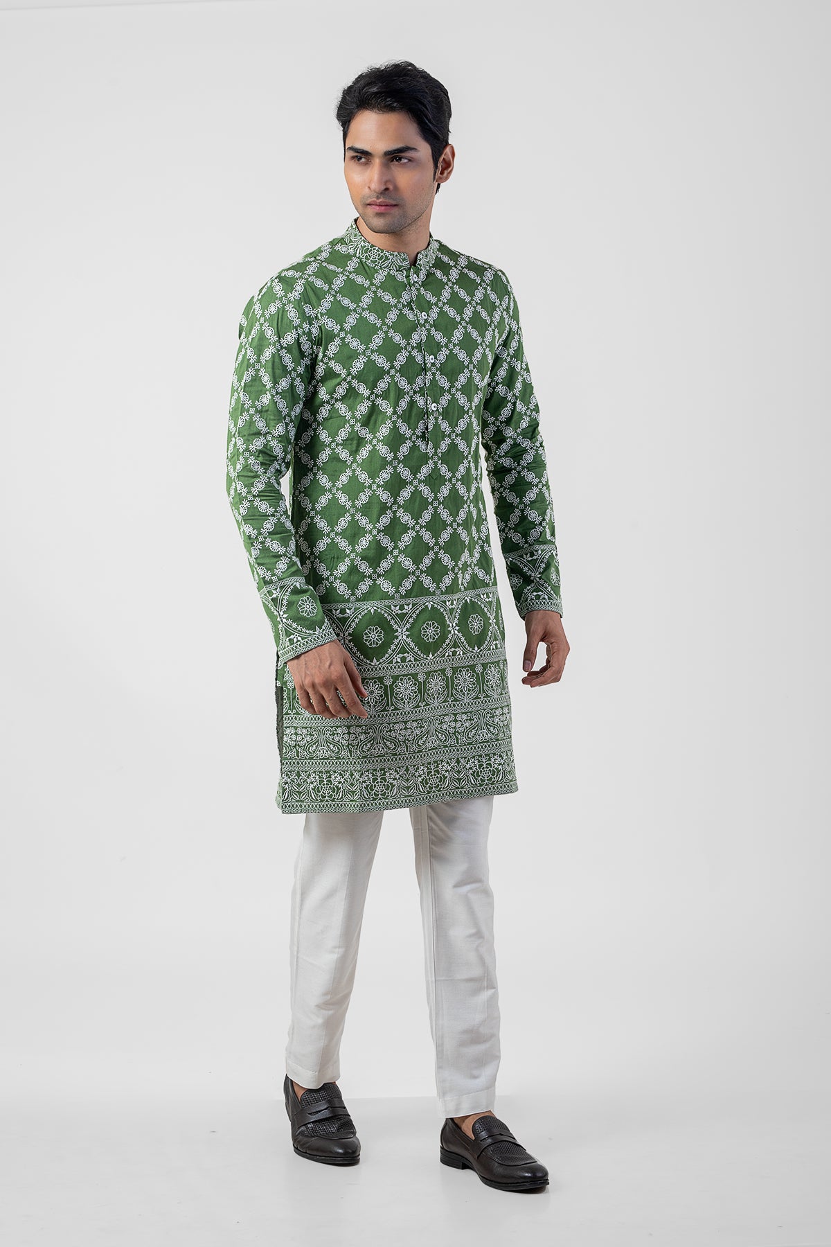 Avocado Green Katan Silk Kurta Set