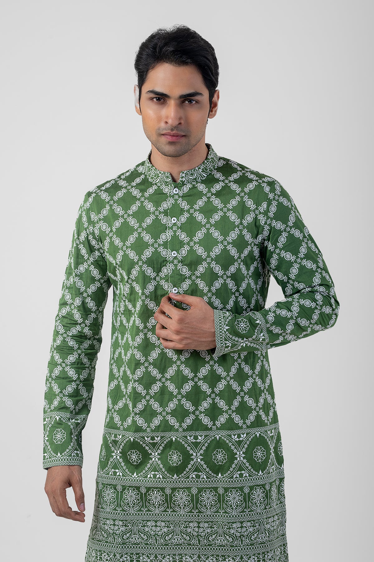 Avocado Green Katan Silk Kurta Set