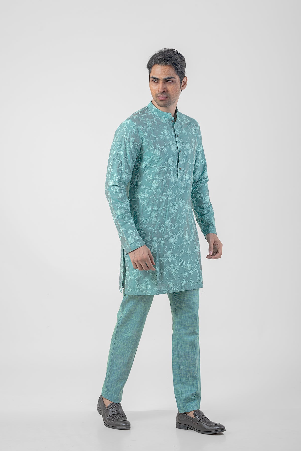 Emerald Green Trending Kurta Pajama with Floral Embroidery