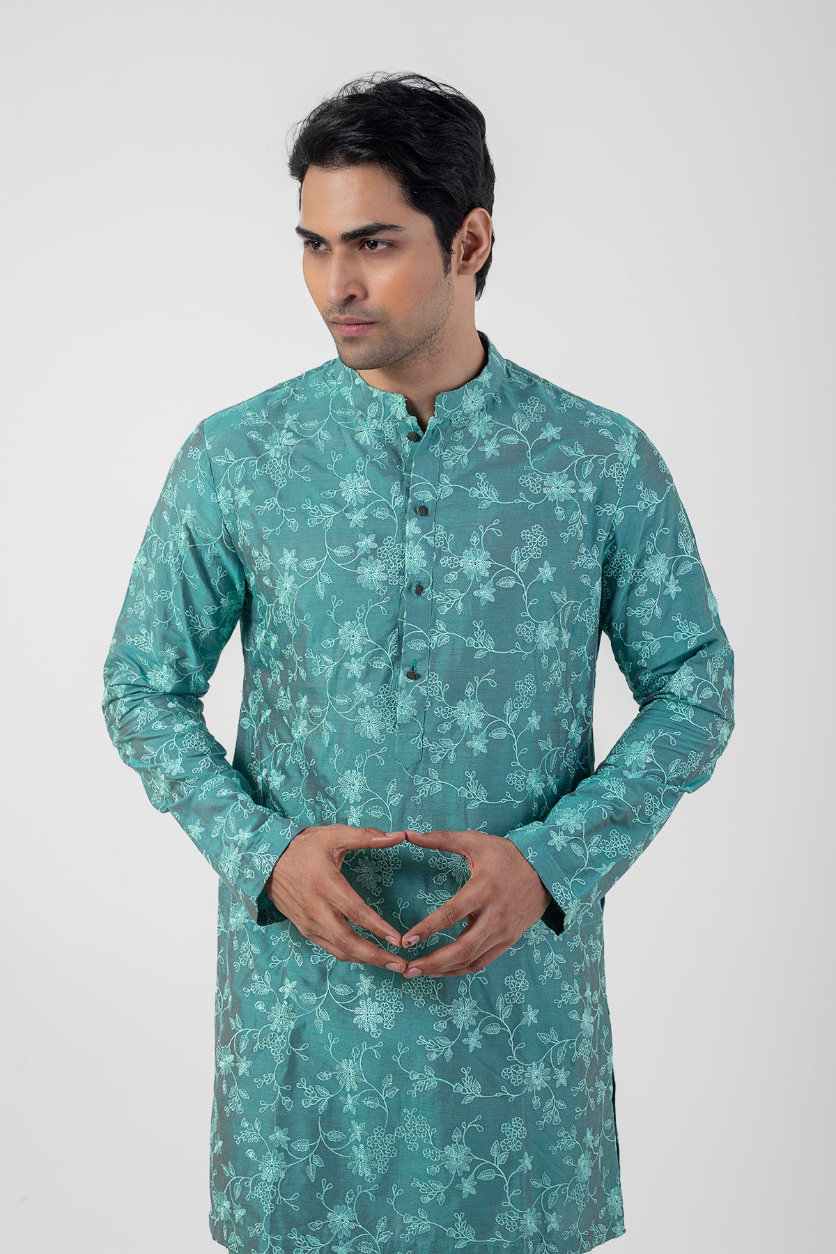 Emerald Green Trending Kurta Pajama with Floral Embroidery