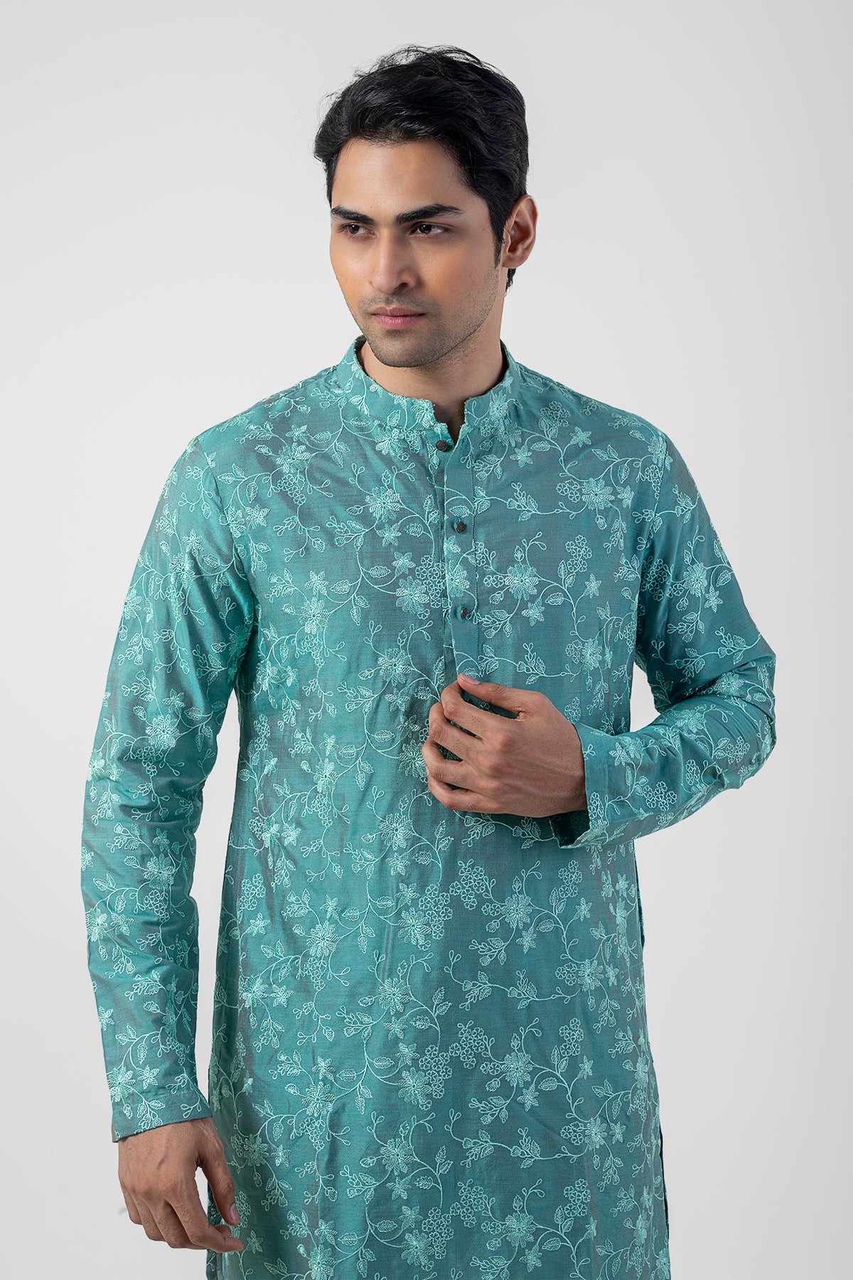 Emerald Green Trending Kurta Pajama with Floral Embroidery