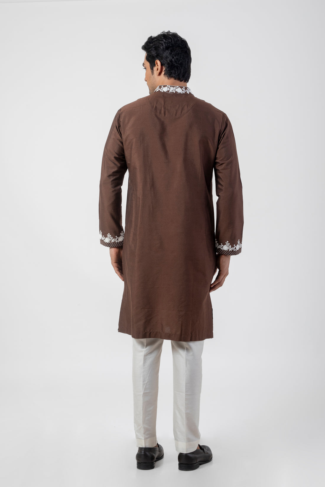 Coffee Brown Ethnic Kurta Pajama with Dori Work Embroidery