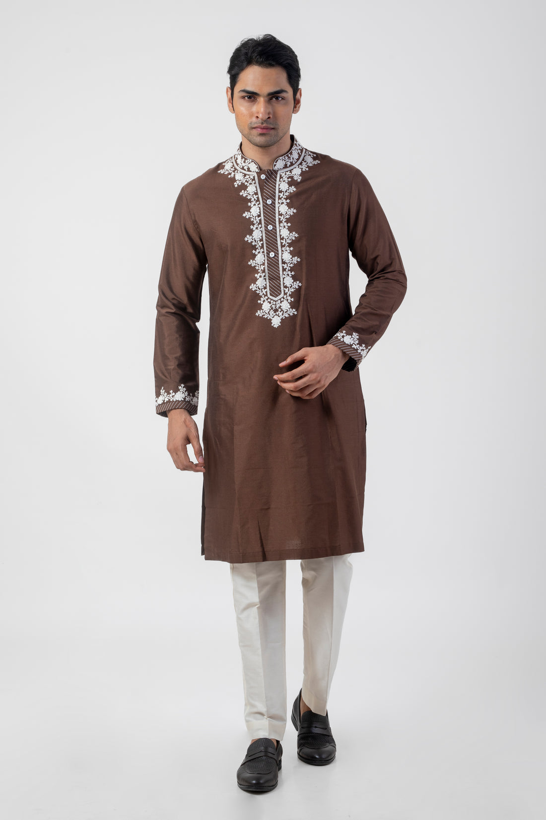 Coffee Brown Ethnic Kurta Pajama with Dori Work Embroidery