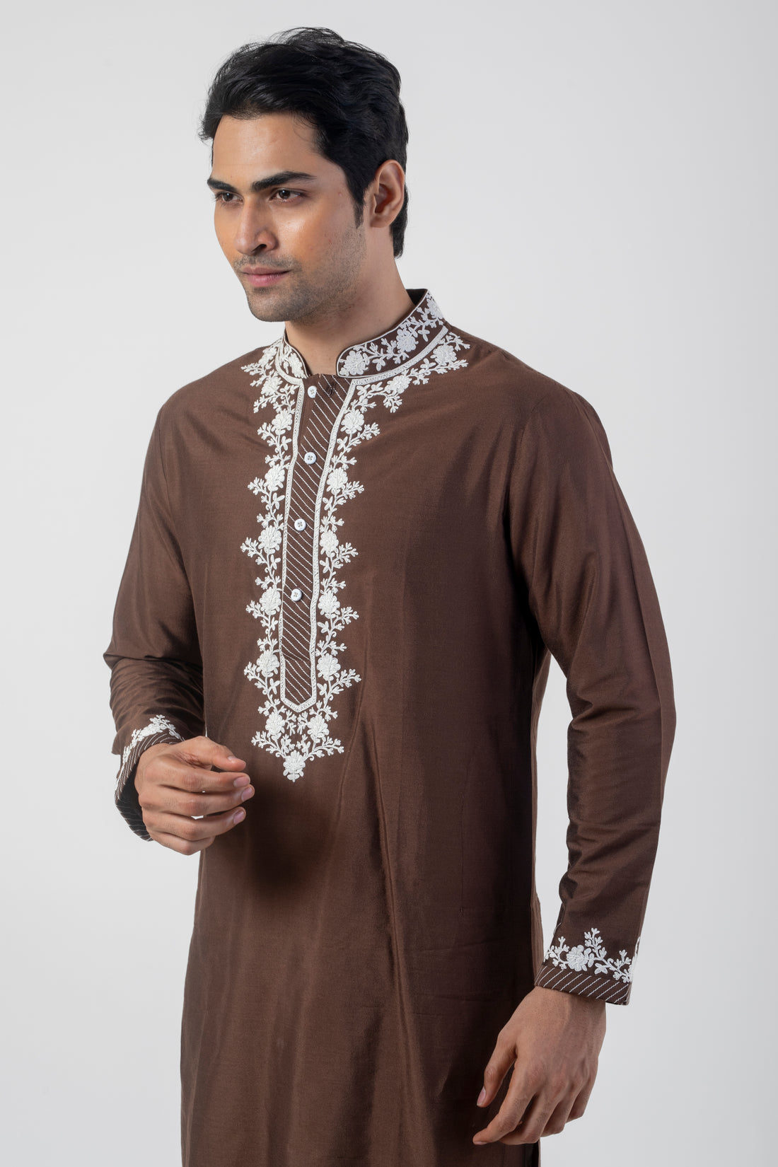 Coffee Brown Ethnic Kurta Pant set with Dori Work Embroidery