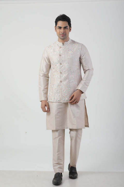 Soft Brown Seltos Kurta Set with Nehru Jacket
