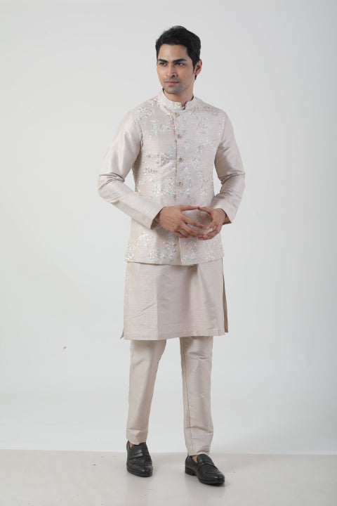 Soft Brown Seltos Kurta Set with Nehru Jacket