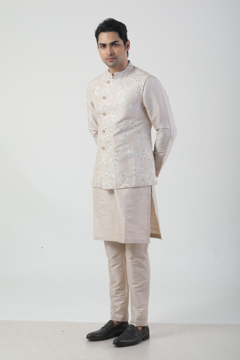 Soft Brown Seltos Kurta Set with Nehru Jacket