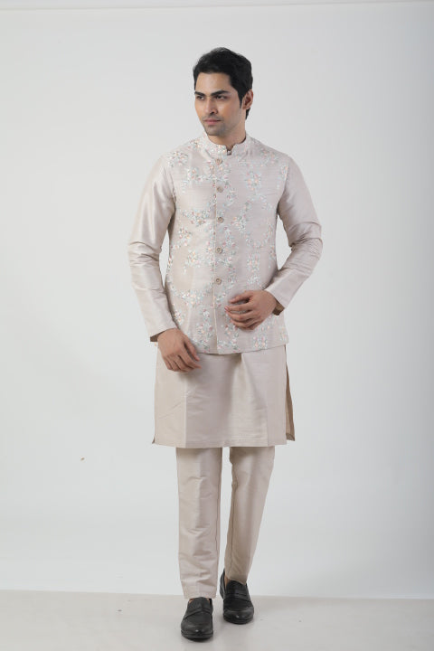 Soft Brown Seltos Kurta Set with Nehru Jacket