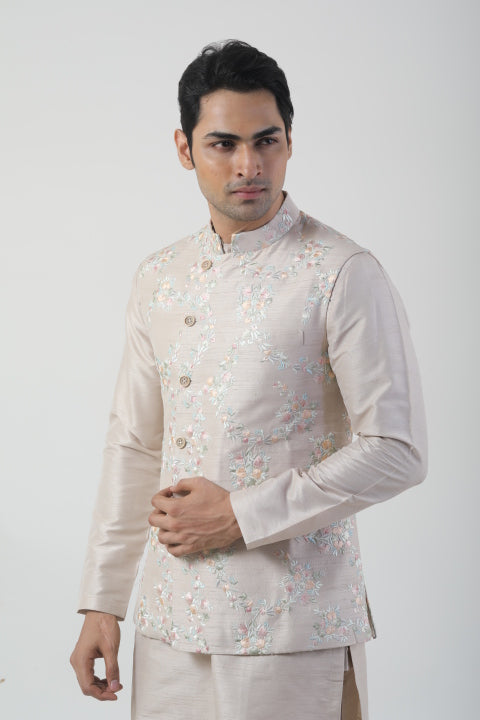 Soft Brown Seltos Kurta Set with Nehru Jacket