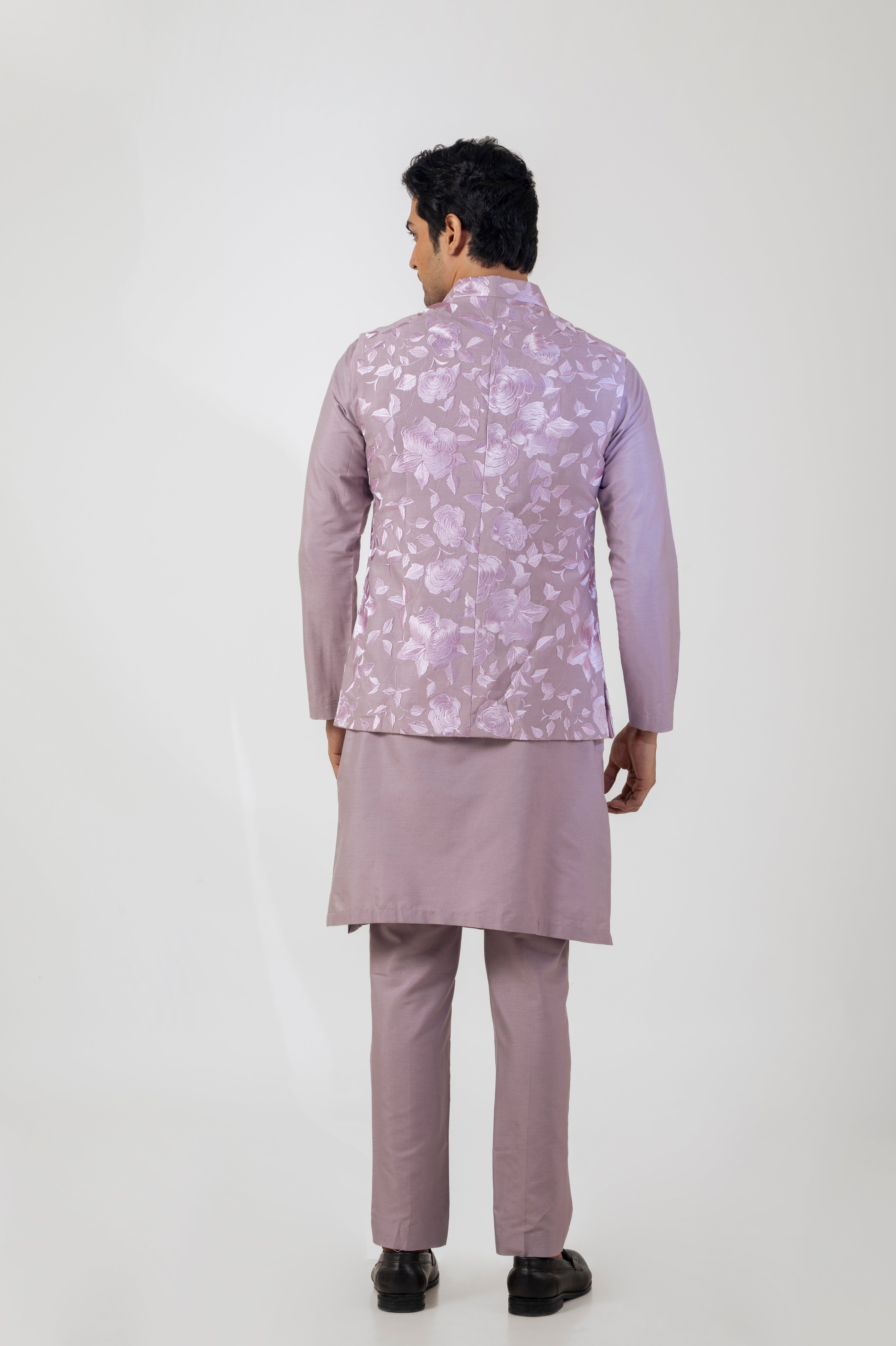 Mauve Designer Nehru Jacket Set with Kurta and Straight-Fit Trousers