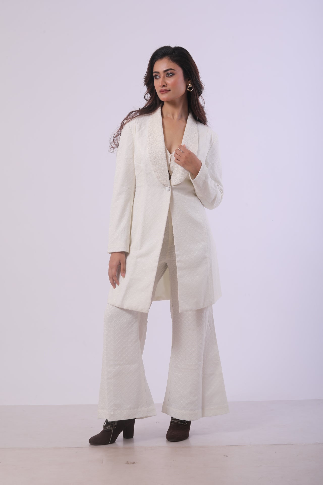 Elegant White Viscose Co-ord Set with Ari Work