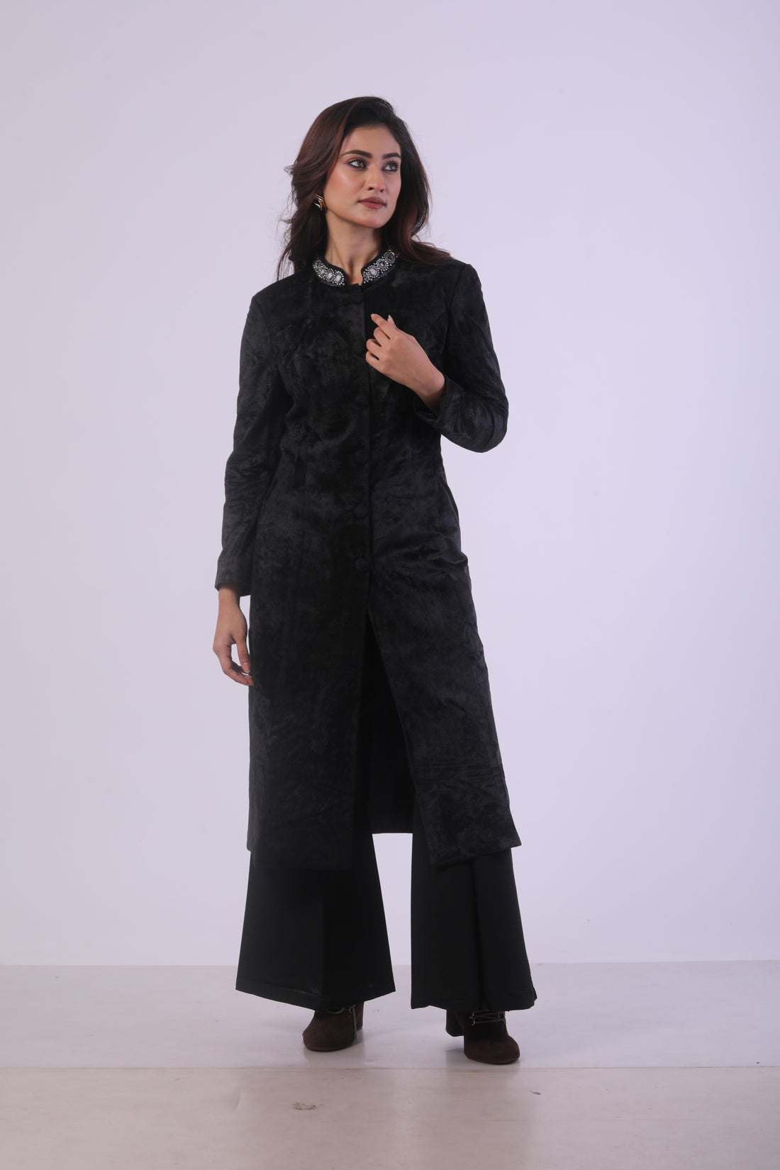 Black Velvet Co-Ord Set with Mirror Work