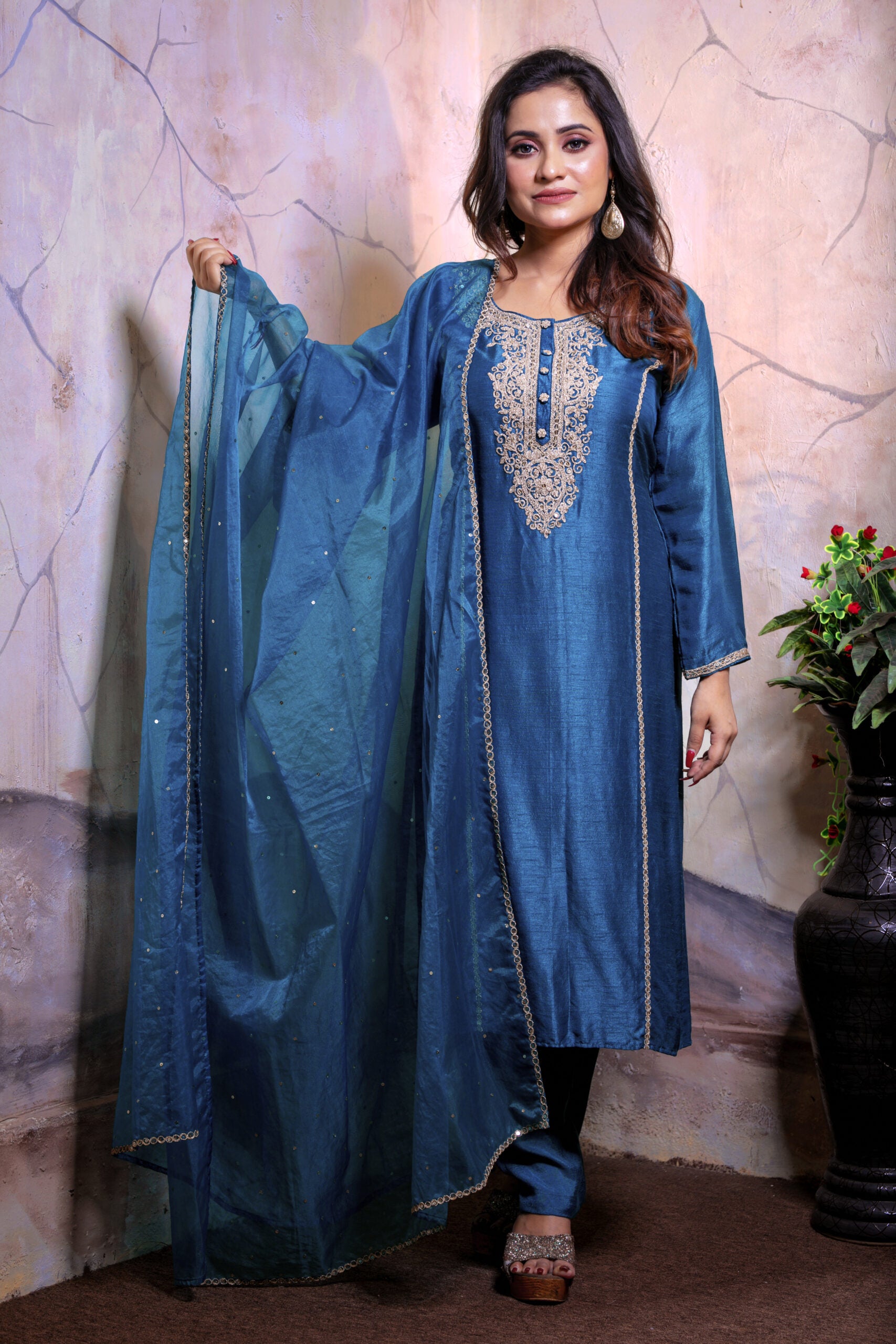 Elegant Blue Affifa Women's Suit