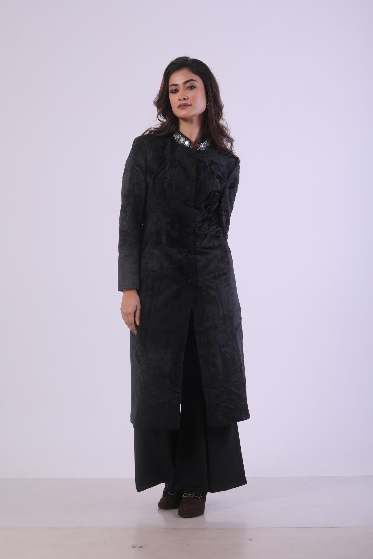 Black Velvet Co-Ord Set with Mirror Work