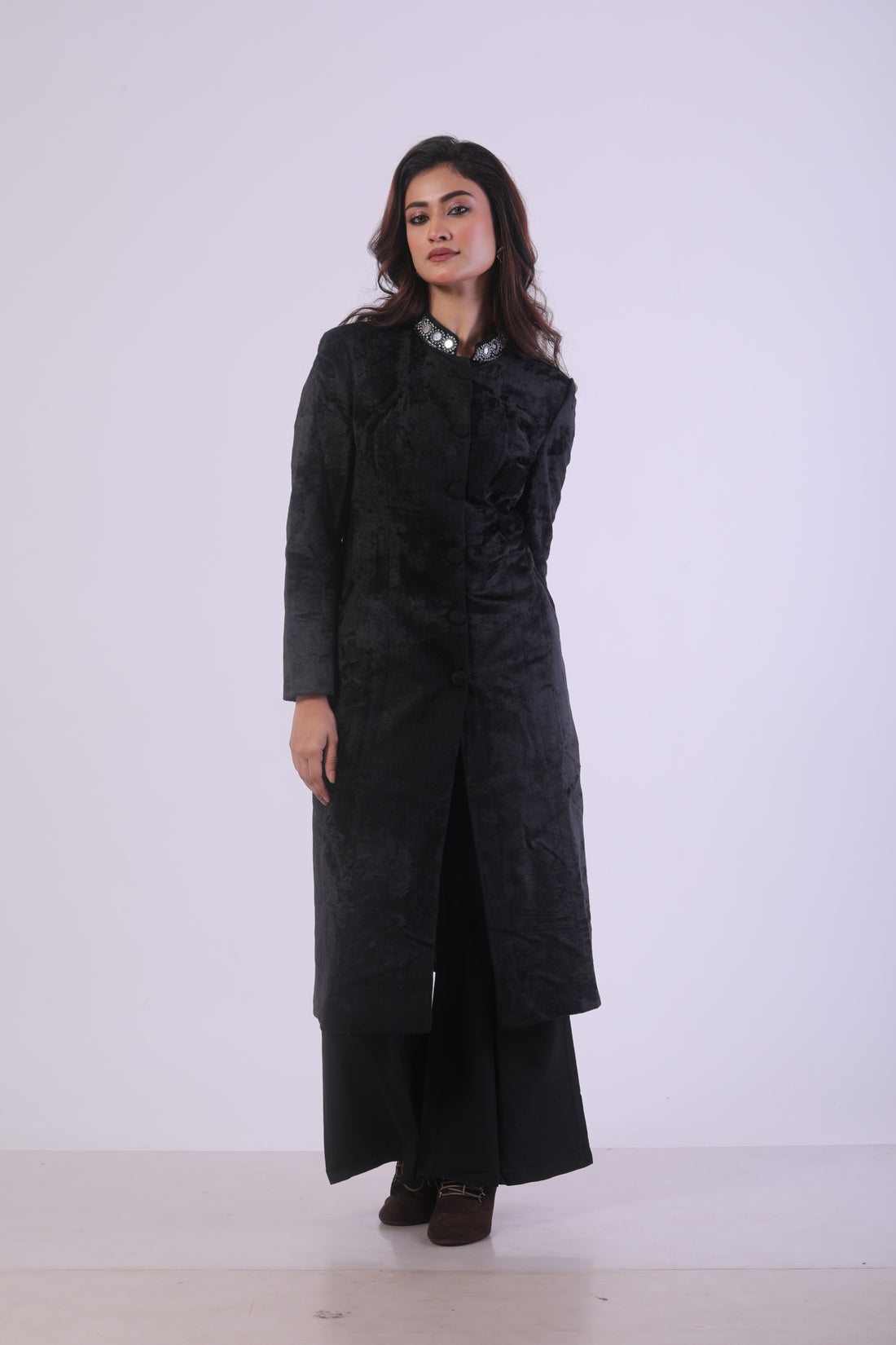 Black Velvet Co-Ord Set with Mirror Work