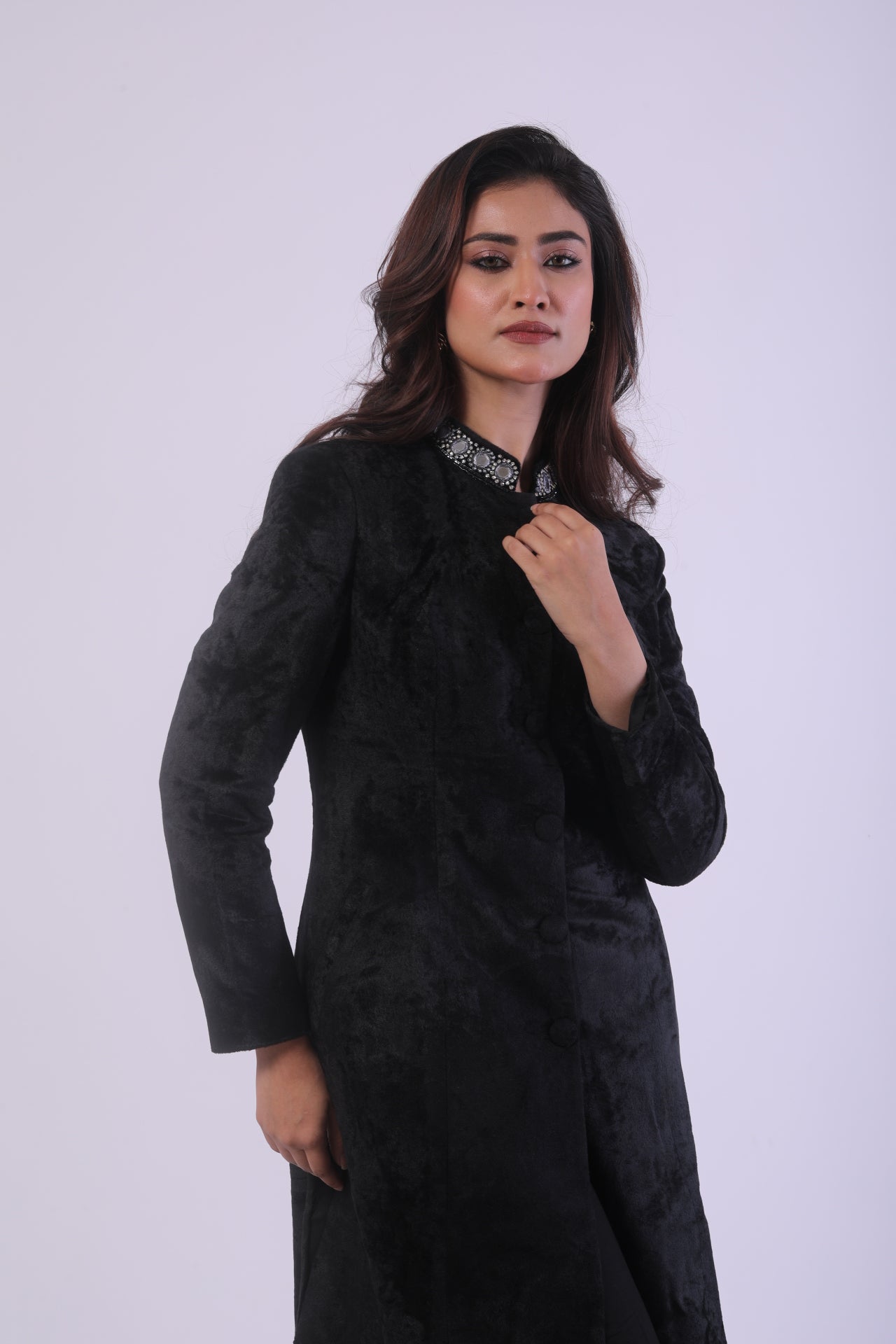 Black Velvet Co-Ord Set with Mirror Work