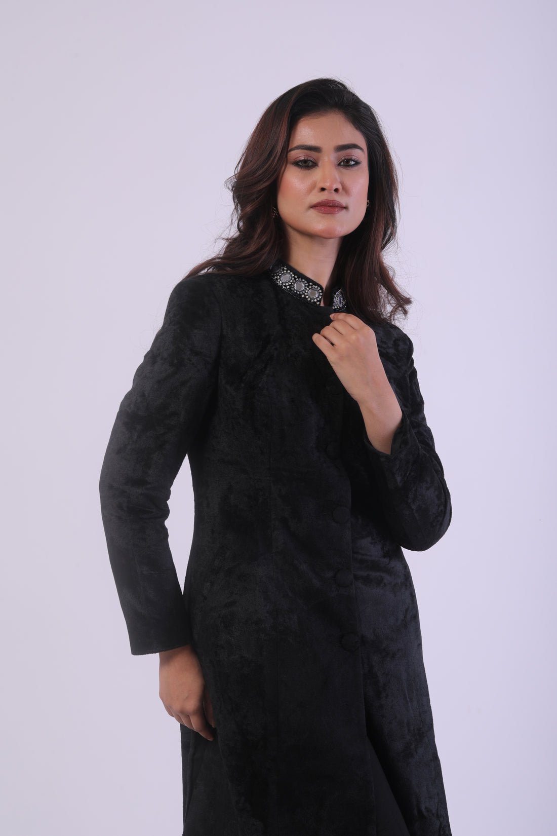 Black Velvet Co-Ord Set with Mirror Work