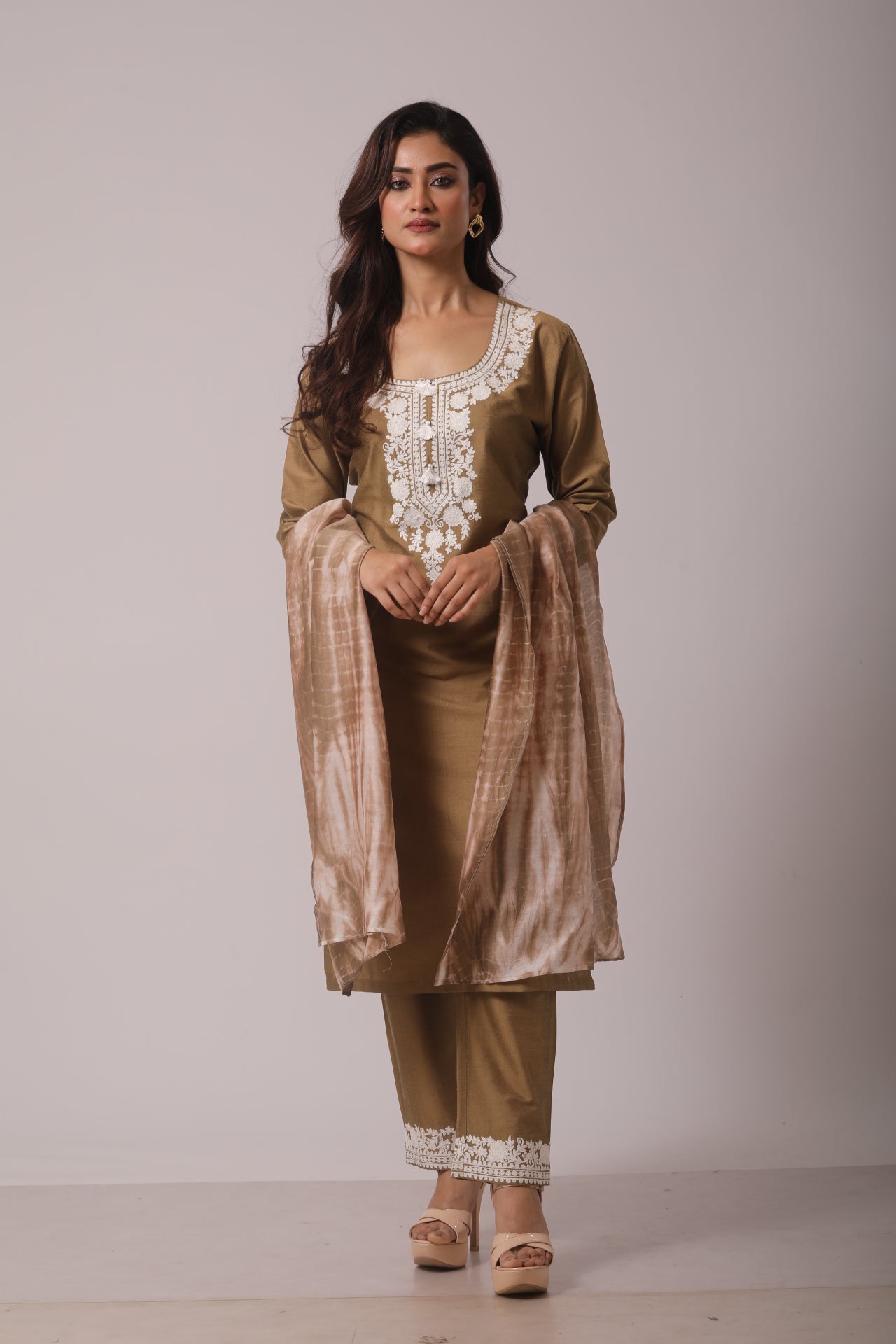 Mehndi Green Kurta Set with Plazzo Pant & Chanderi Dupatta