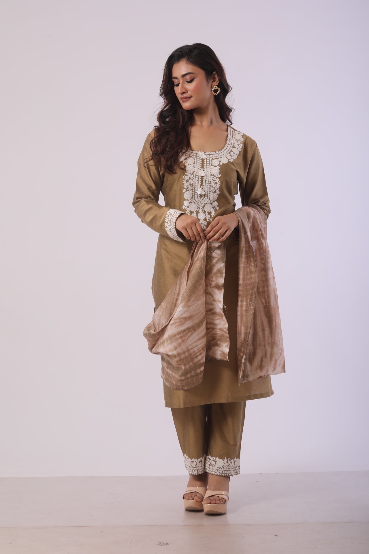Mehndi Green Kurta Set with Plazzo Pant & Chanderi Dupatta
