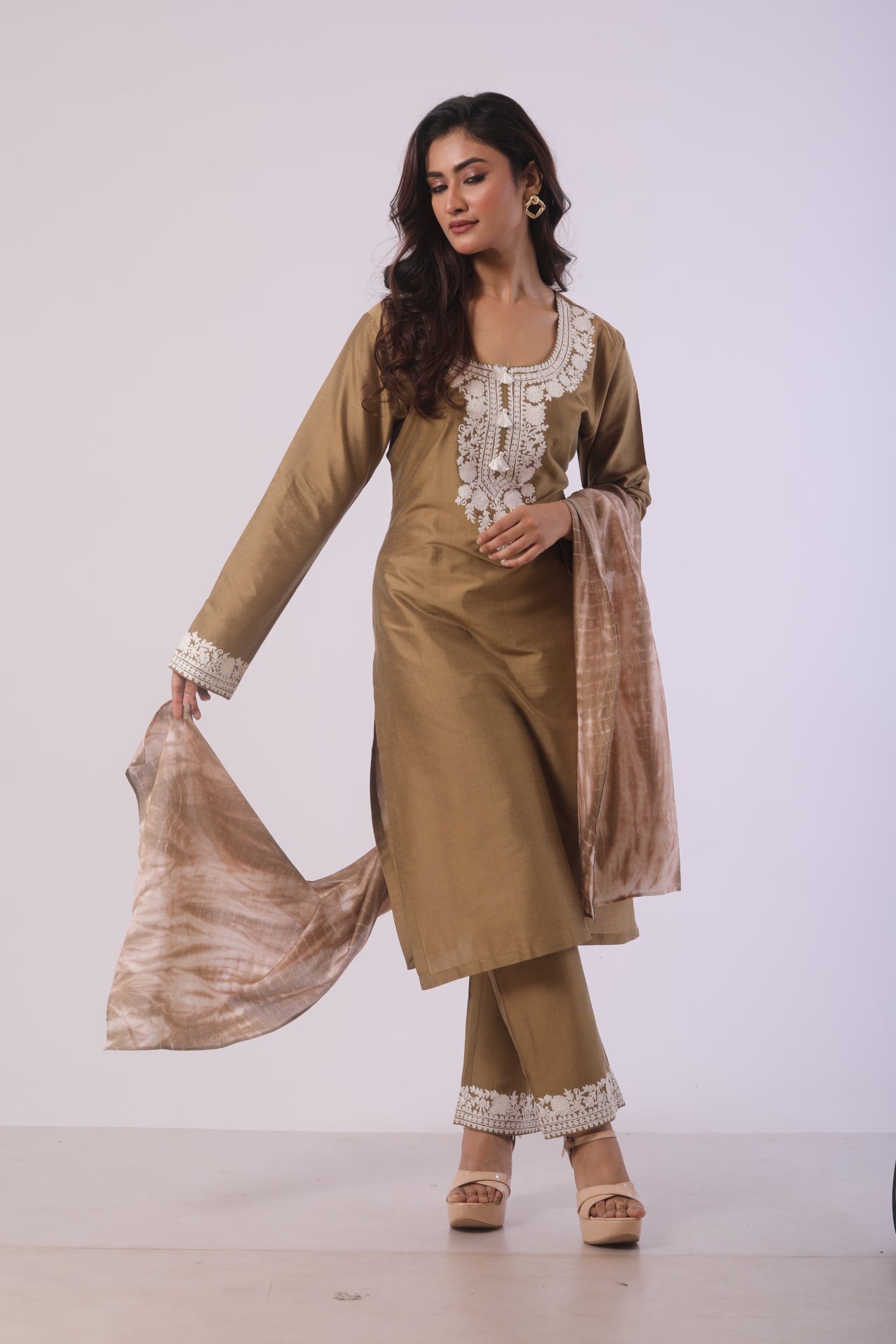 Mehndi Green Kurta Set with Plazzo Pant & Chanderi Dupatta