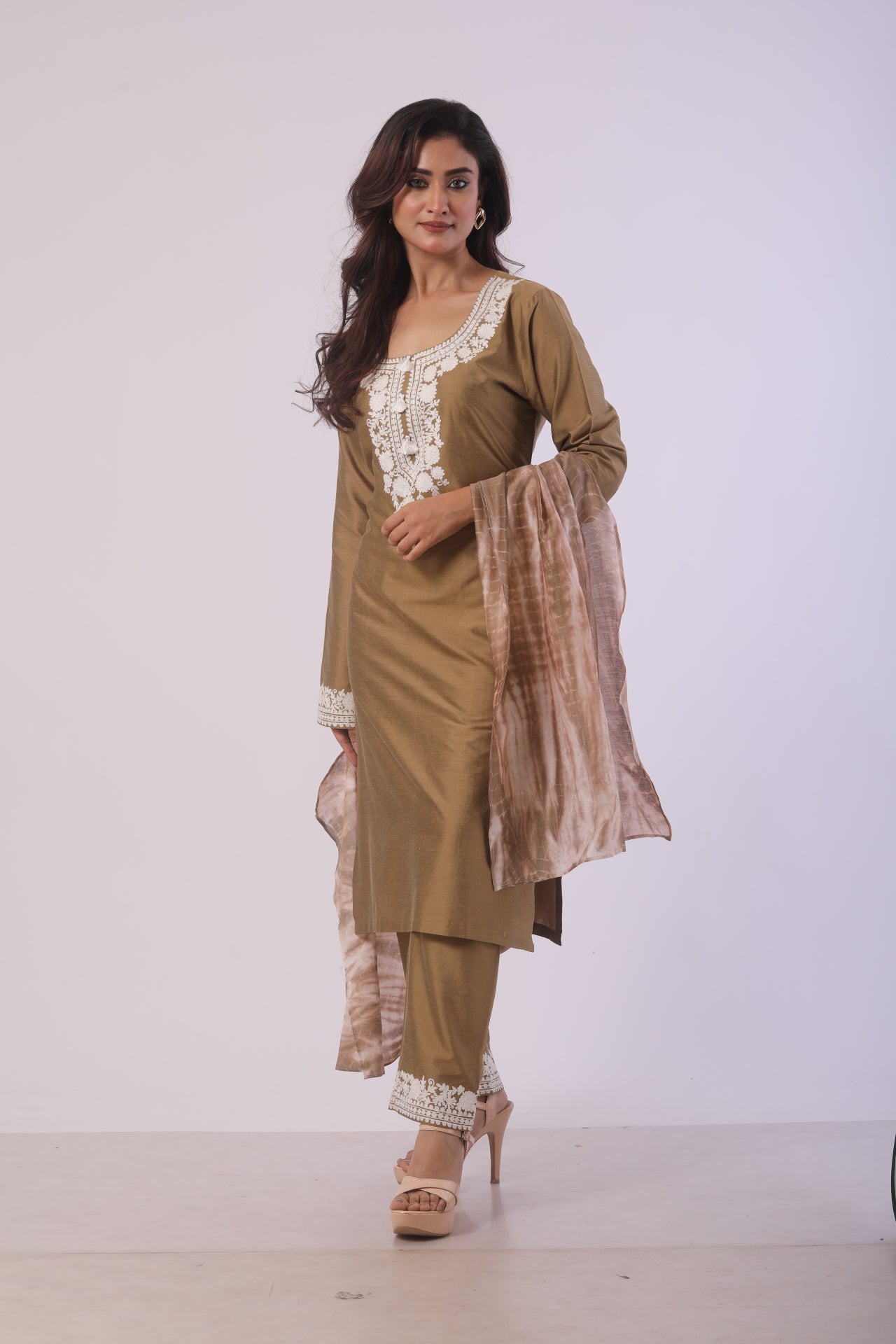 Mehndi Green Kurta Set with Plazzo Pant & Chanderi Dupatta
