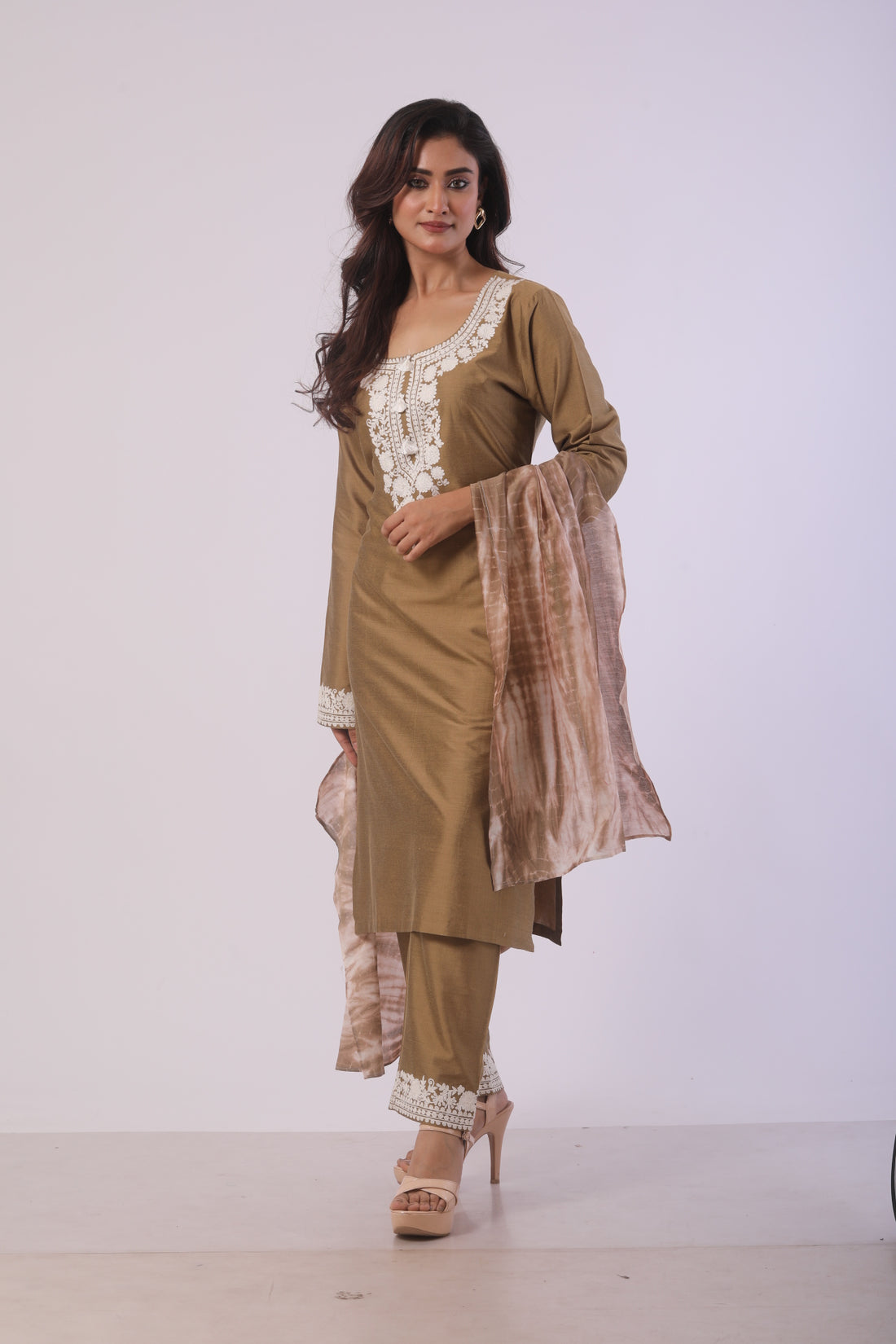 Mehndi Green Kurta Set with Plazzo Pant & Chanderi Dupatta