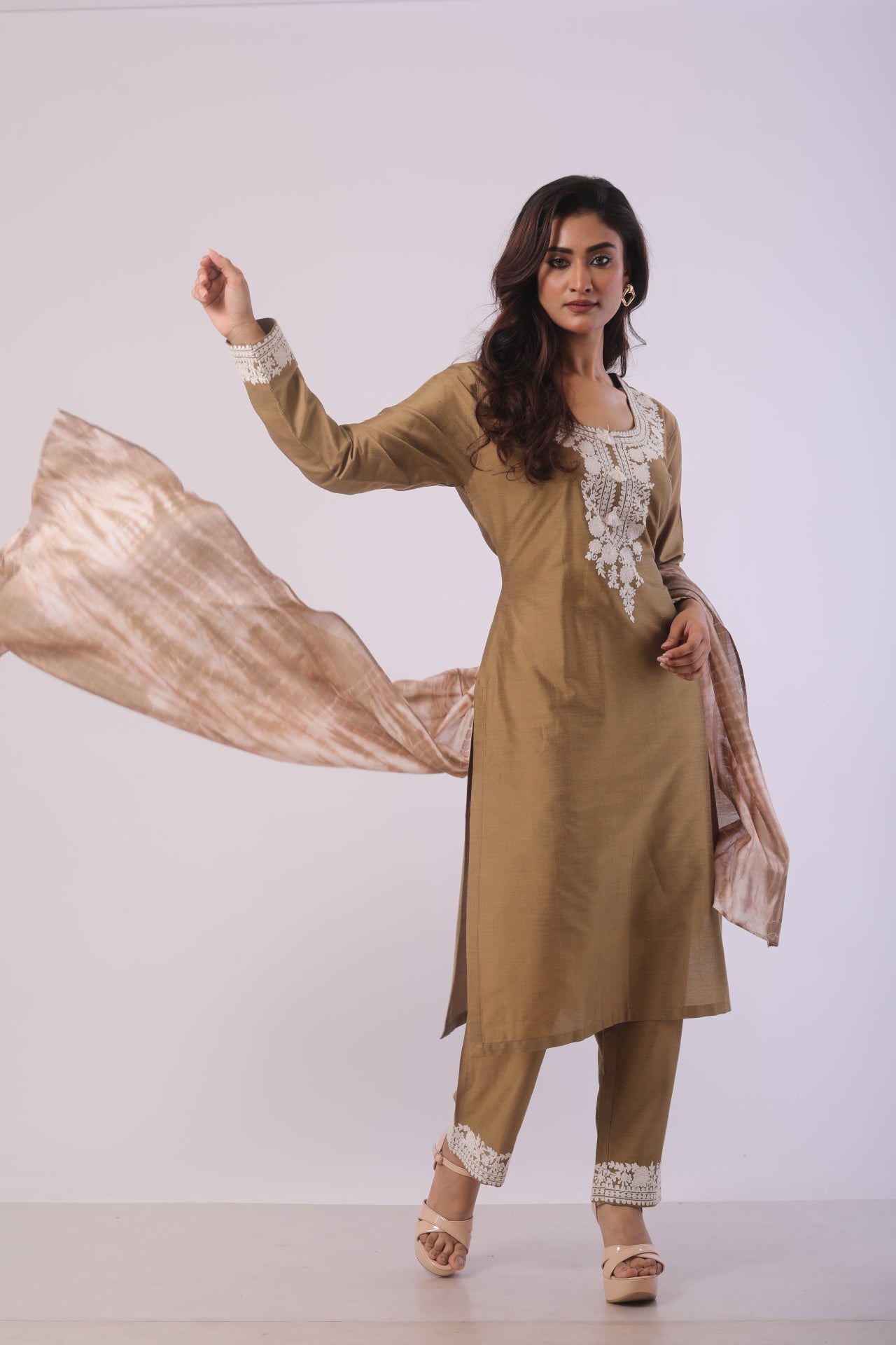 Mehndi Green Kurta Set with Plazzo Pant & Chanderi Dupatta