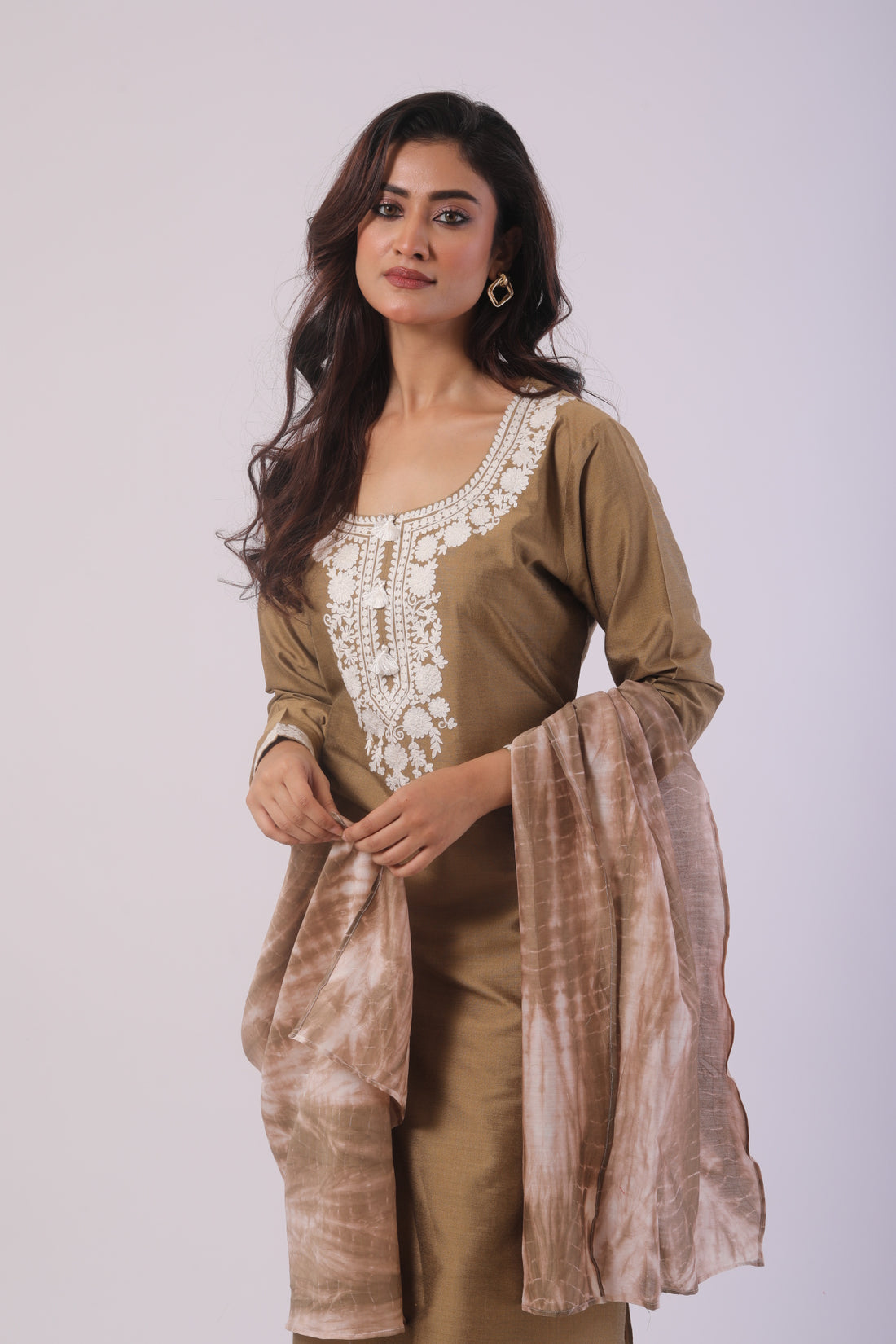 Mehndi Green Kurta Set with Plazzo Pant & Chanderi Dupatta