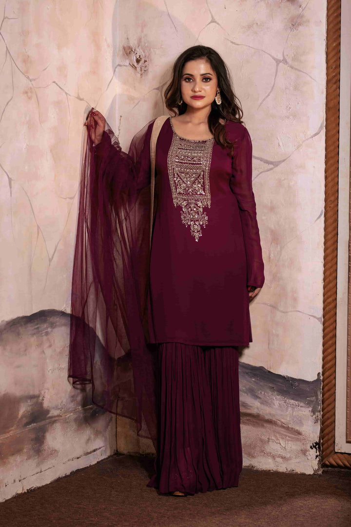 Elegant Georgette Sharara Kurta Set with Hand Work