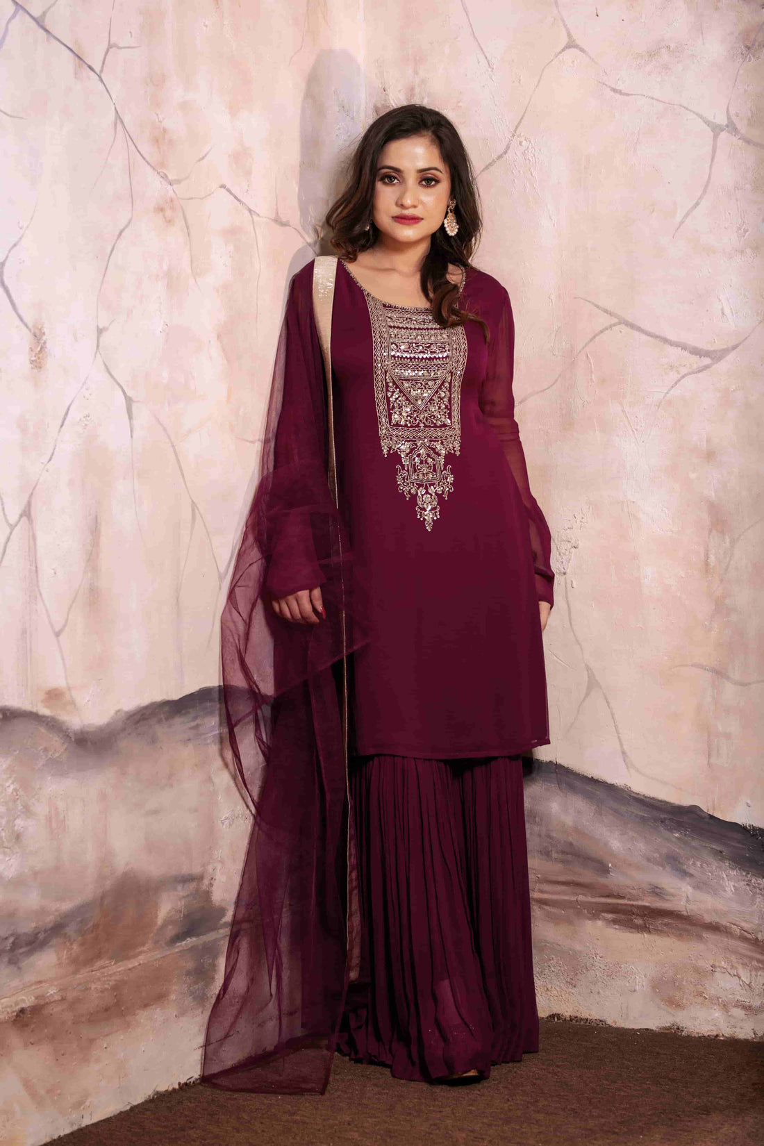 Elegant Georgette Sharara Kurta Set with Hand Work