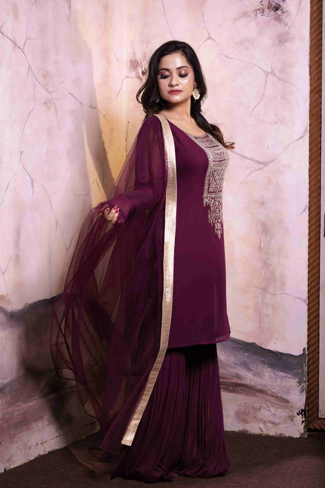 Elegant Georgette Sharara Kurta Set with Hand Work