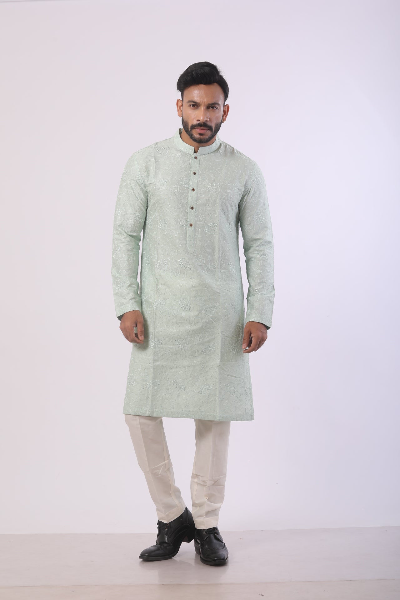 Olive Grace Katan Silk Embroidered Kurta Set