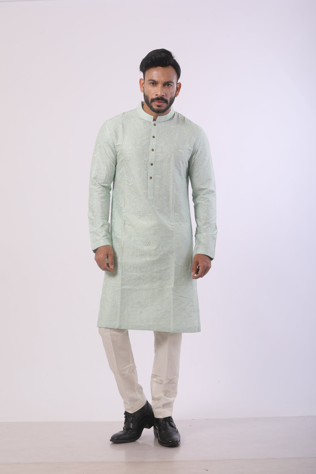 Olive Grace Katan Silk Embroidered Kurta Set