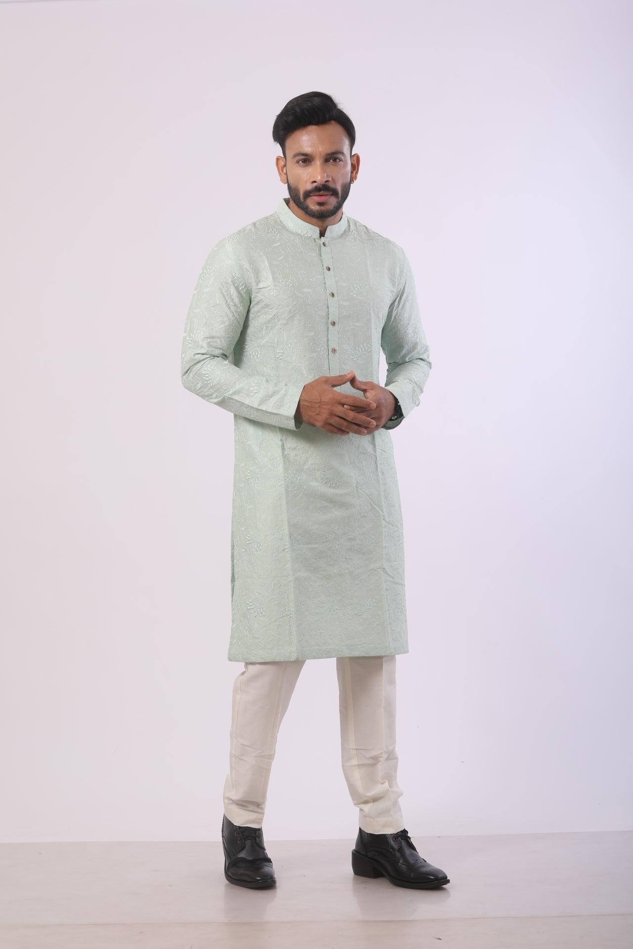 Olive Grace Katan Silk Embroidered Kurta Set