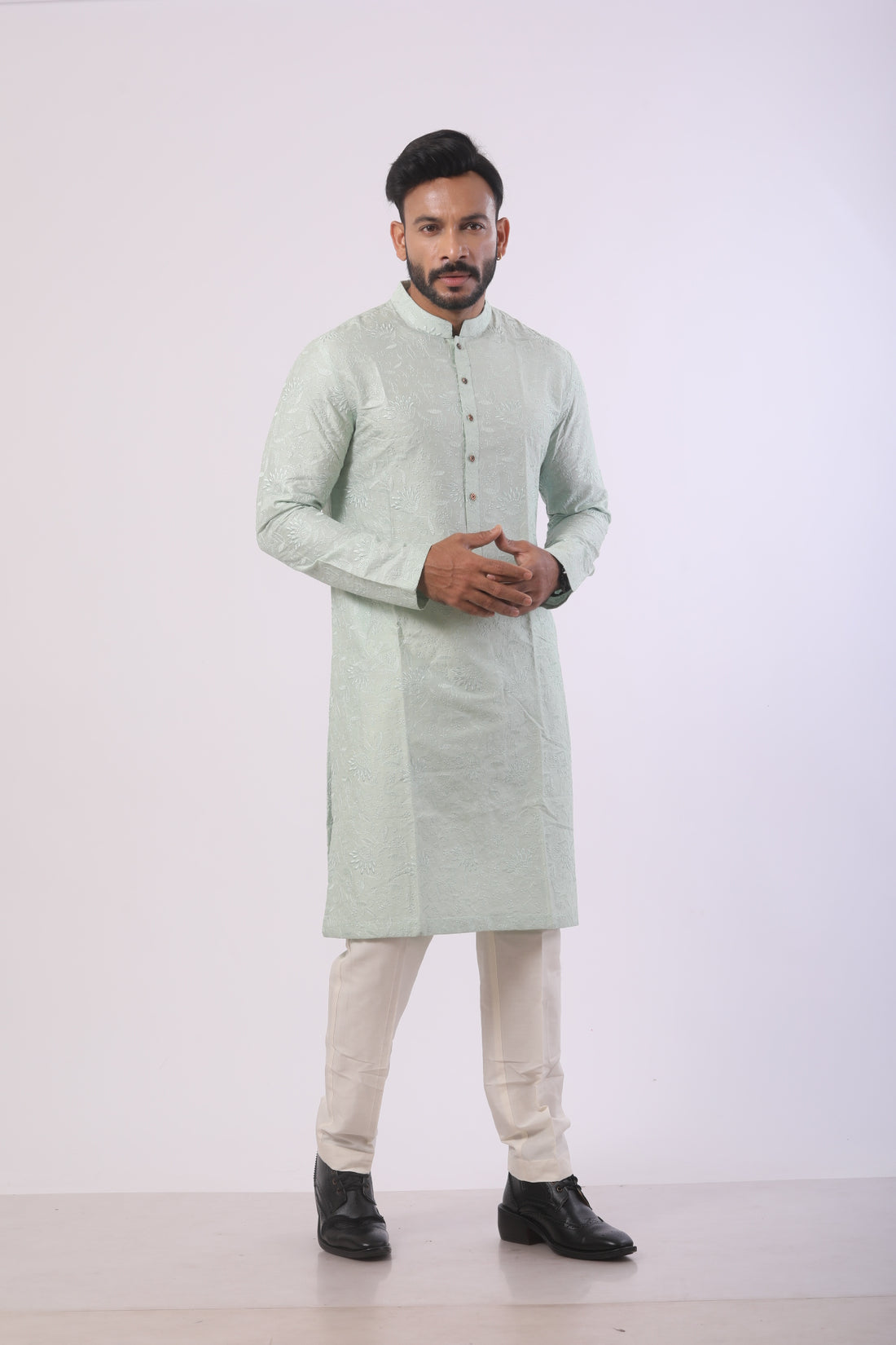 Olive Grace Katan Silk Embroidered Kurta Set