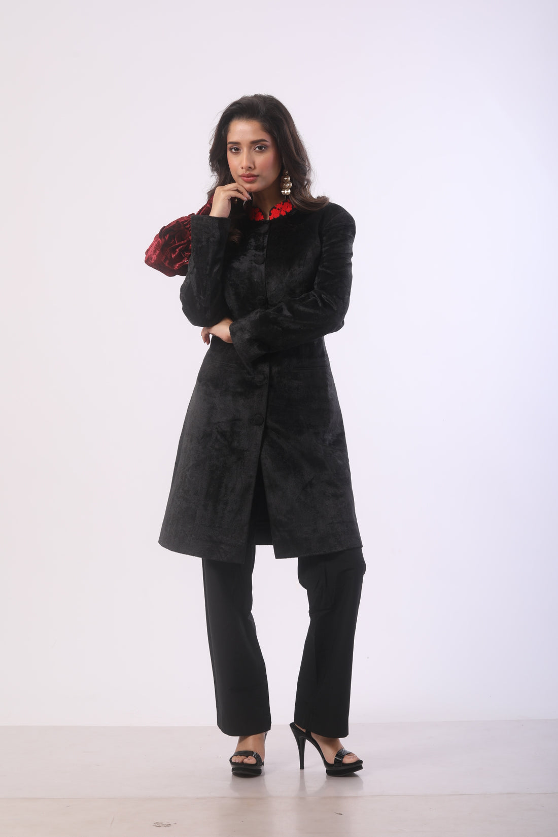 Black Velvet Co-Ord Set with Ari Work