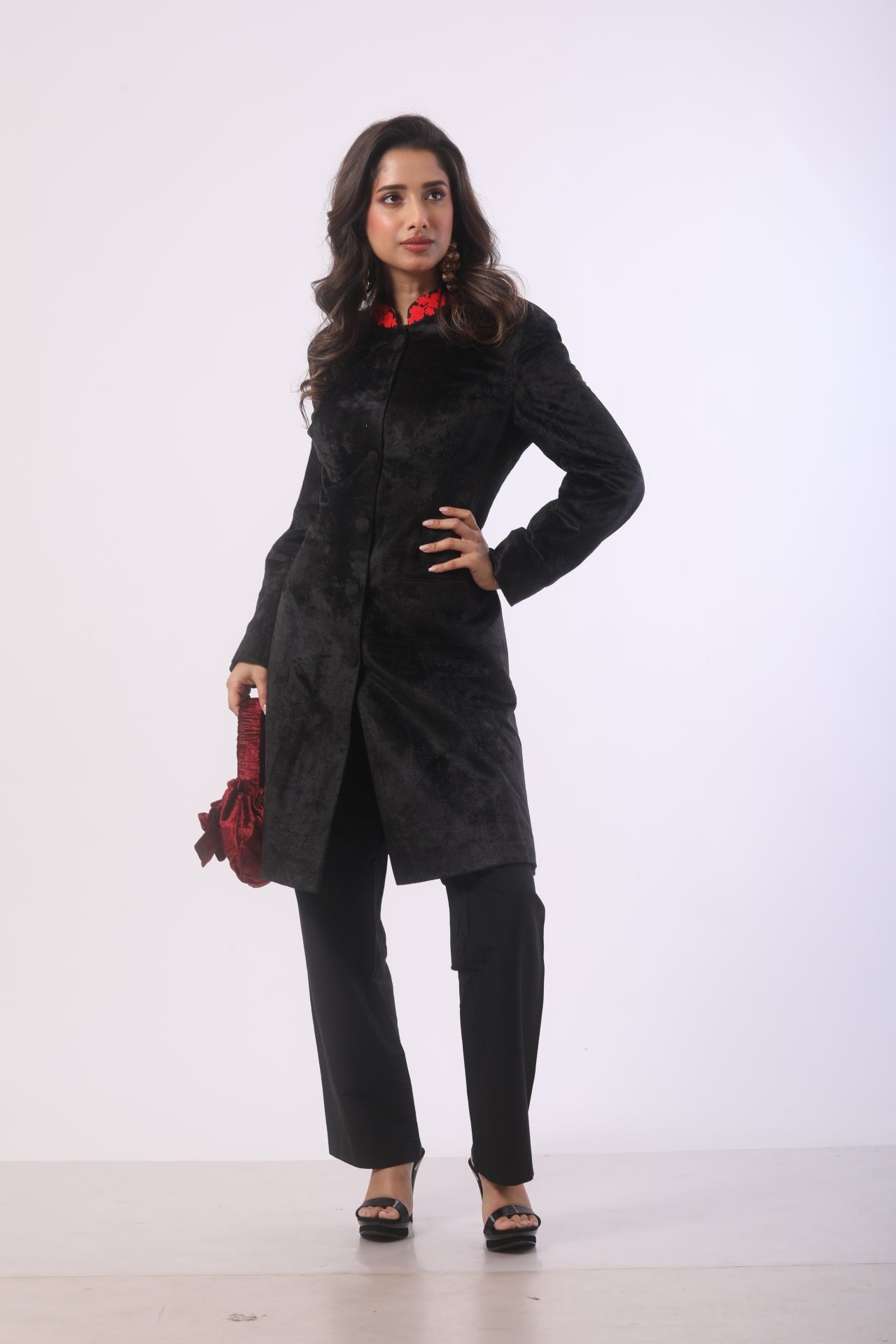 Black Velvet Co-Ord Set with Ari Work