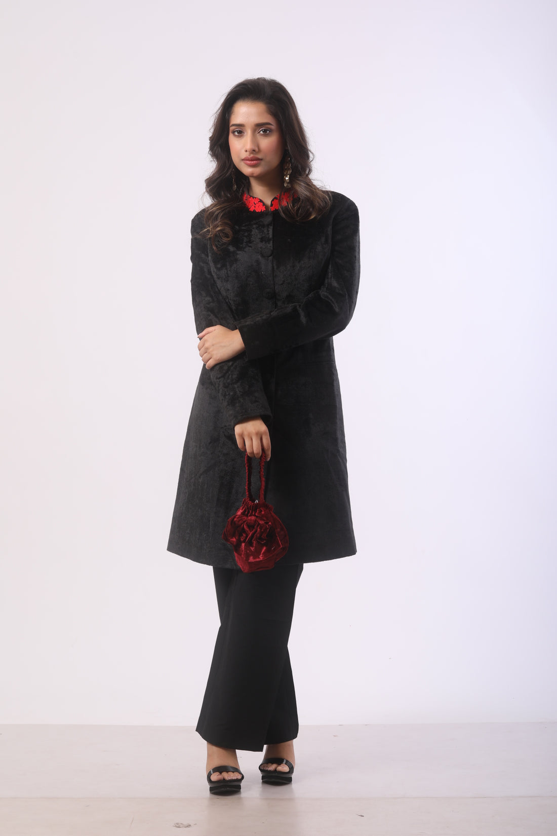 Black Velvet Co-Ord Set with Ari Work