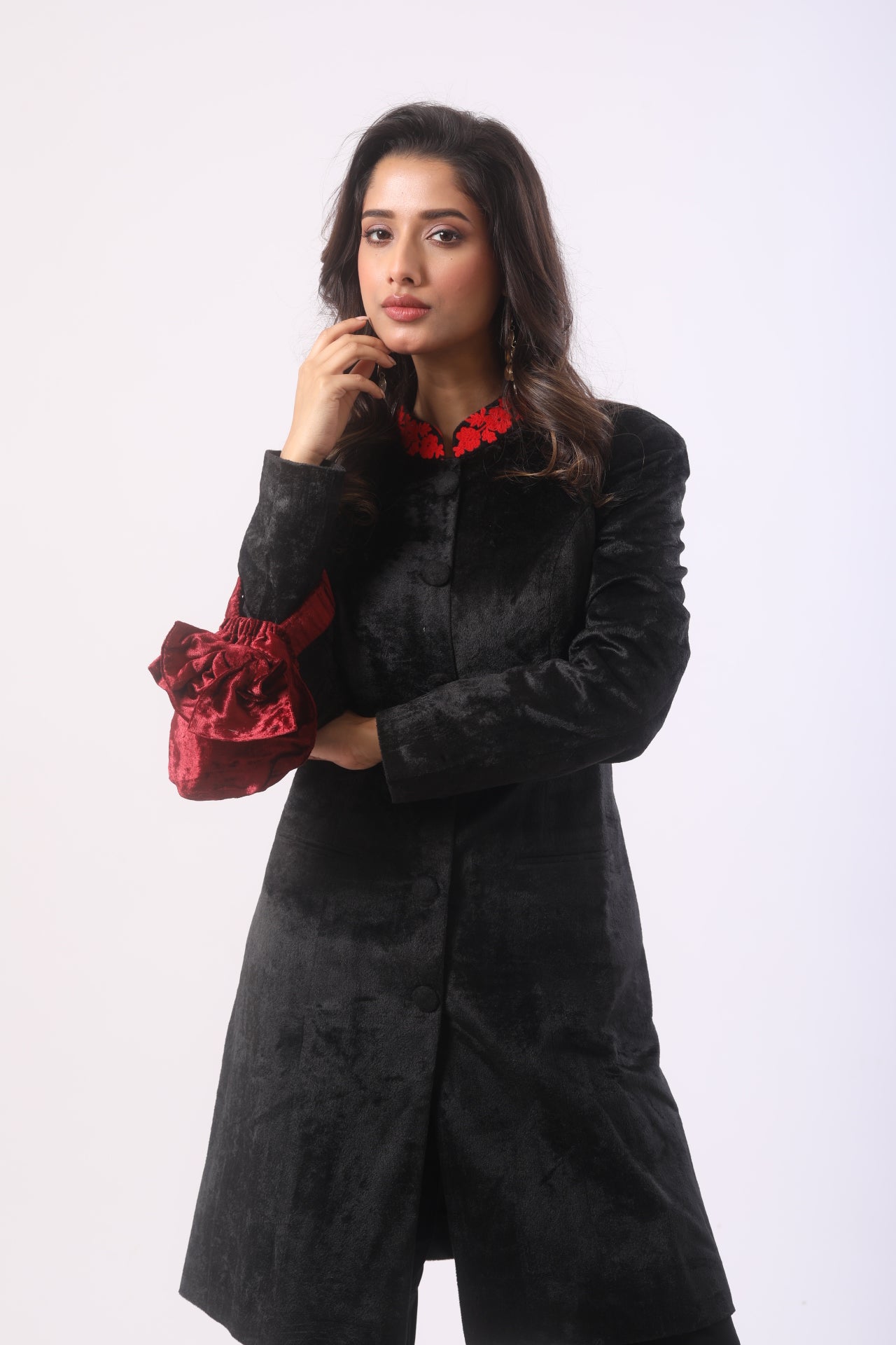 Black Velvet Co-Ord Set with Ari Work