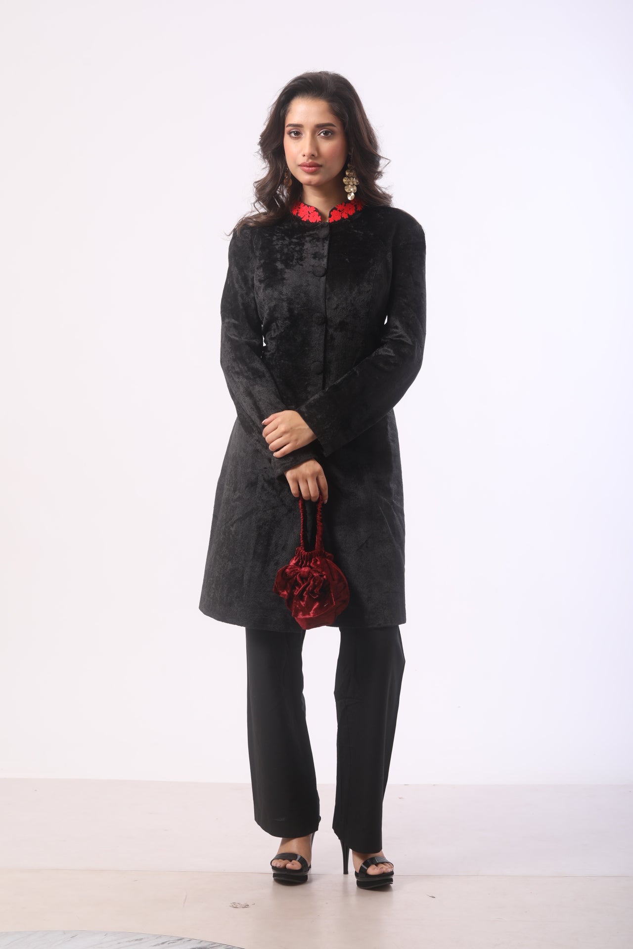 Black Velvet Co-Ord Set with Ari Work