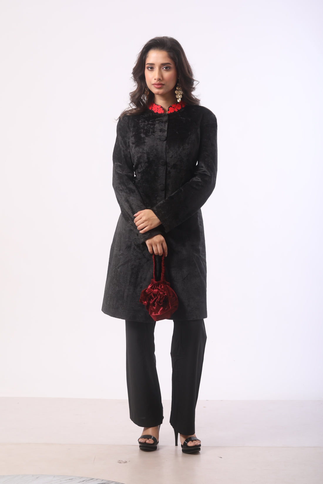 Black Velvet Co-Ord Set with Ari Work