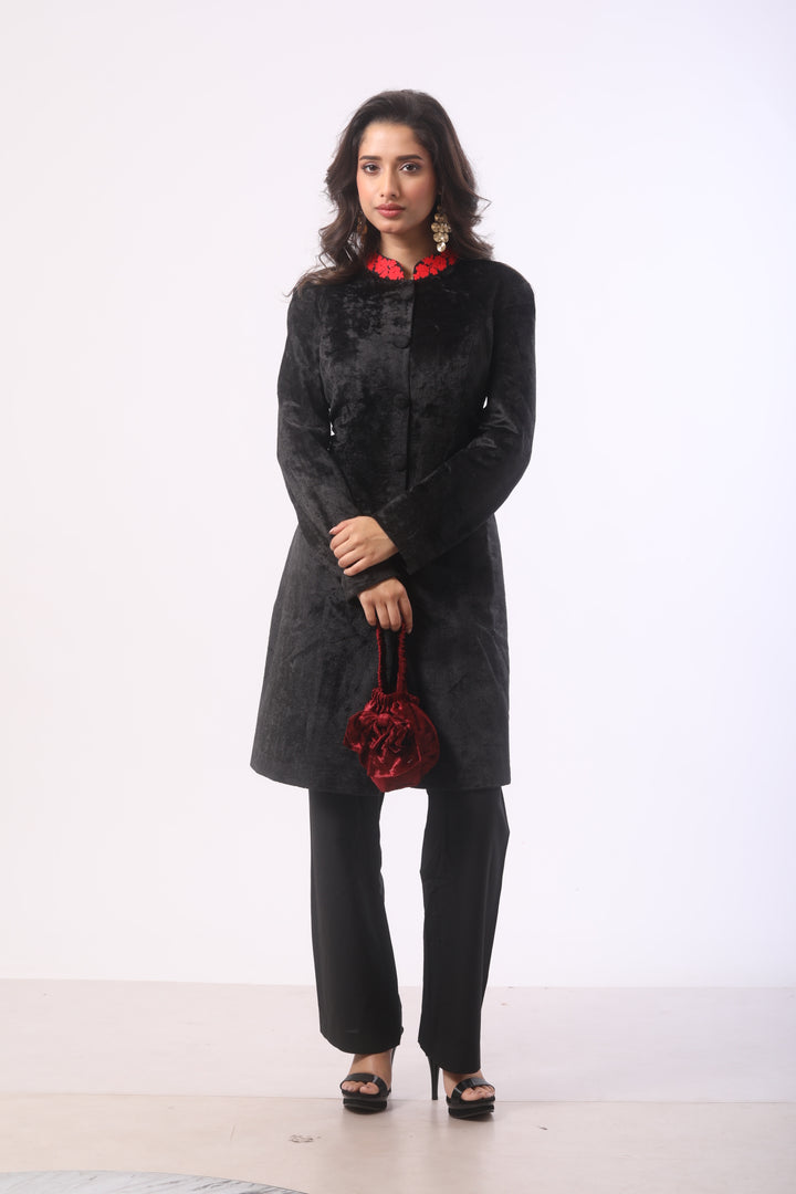 Black Velvet Co-Ord Set with Ari Work
