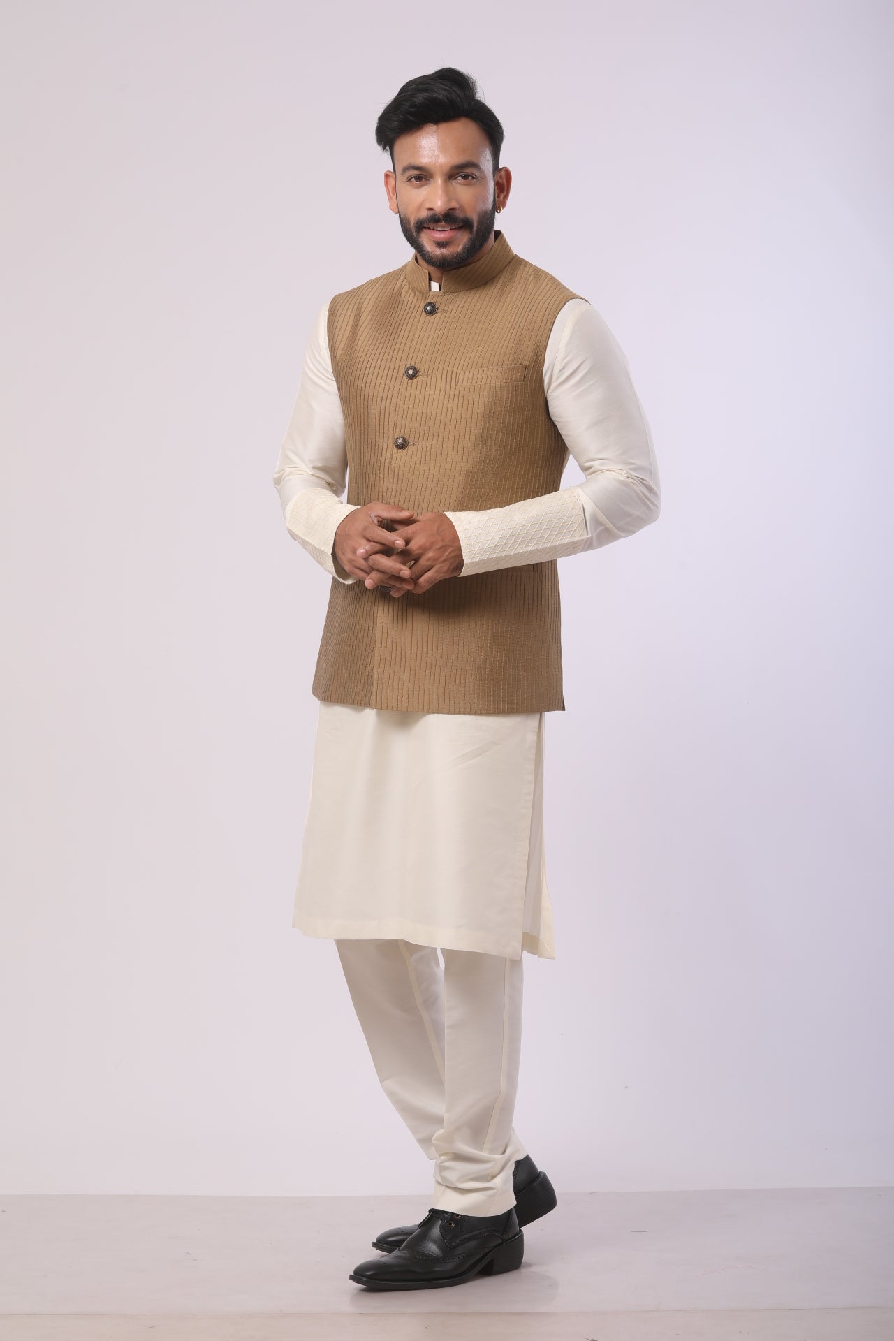Mehendi Green Katan Silk Kurta Set with Nehru Jacket