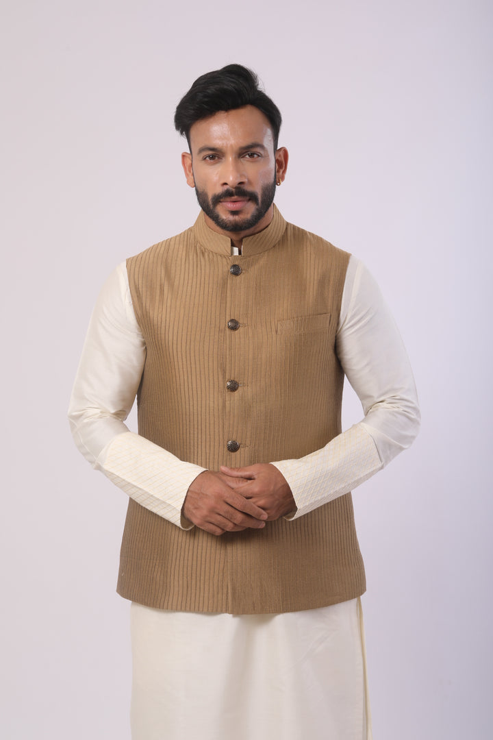 Mehendi Green Katan Silk Kurta Set with Nehru Jacket