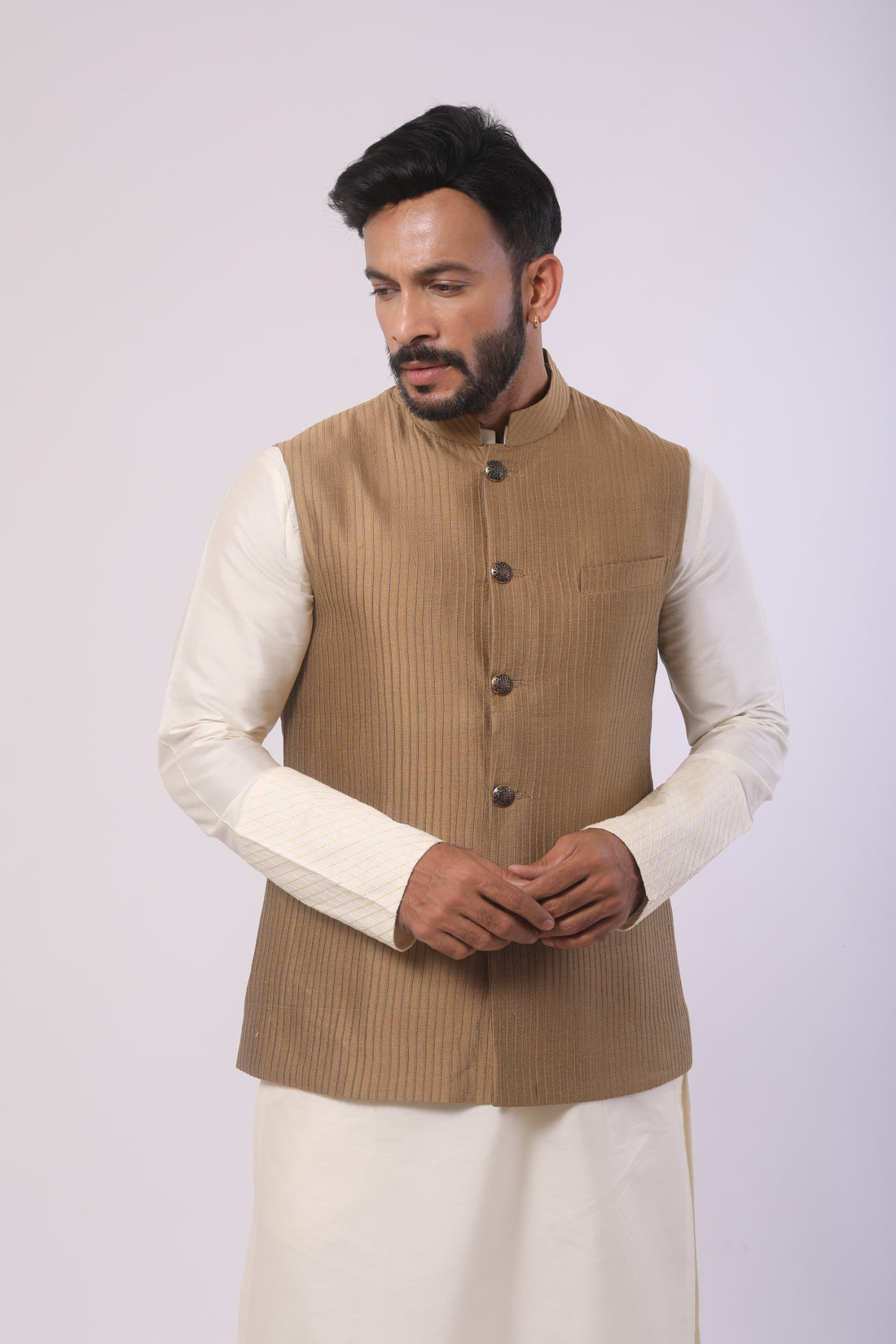 Mehendi Green Katan Silk Kurta Set with Nehru Jacket